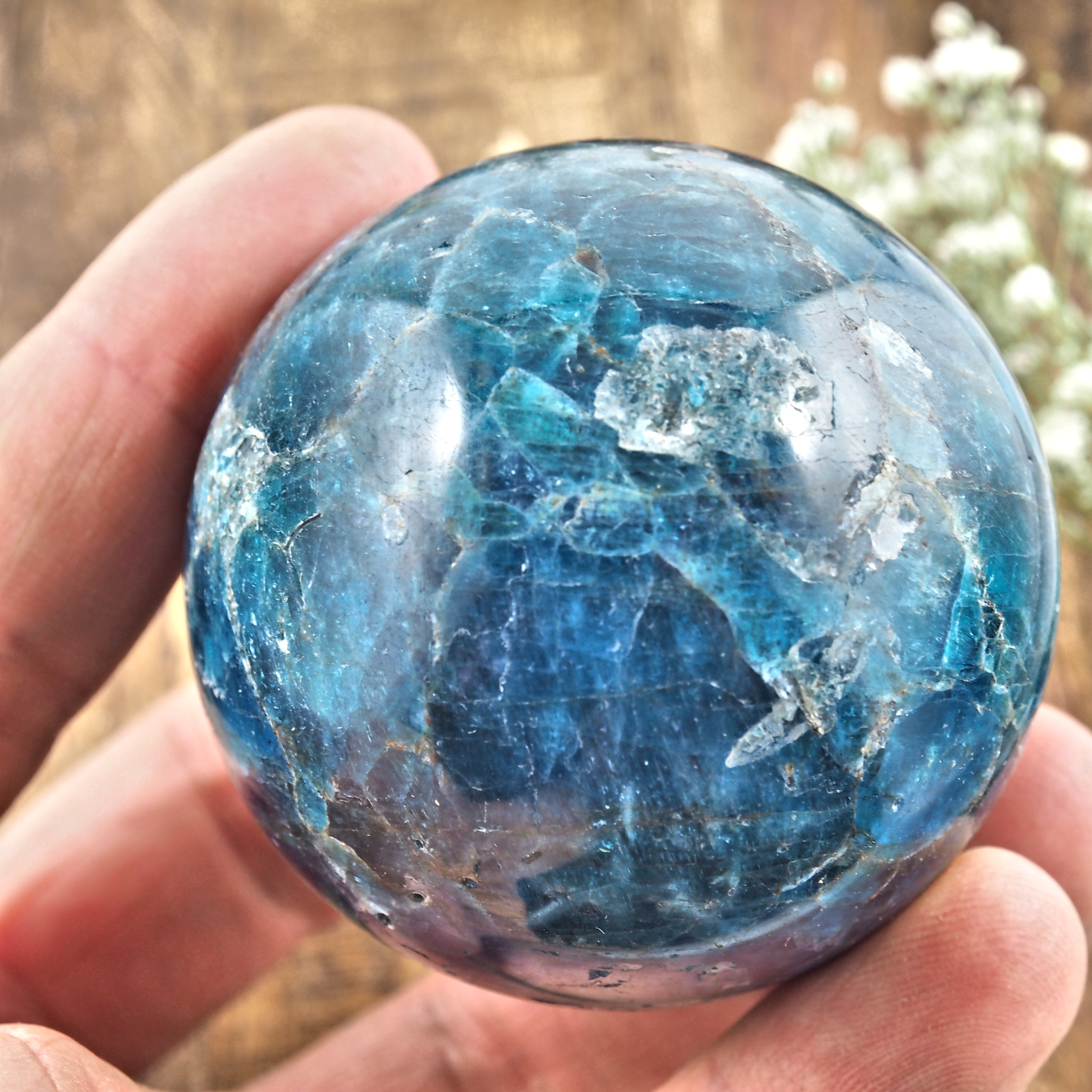 Lovely Blue Apatite Sphere Carving From Madagascar #2 - Earth Family Crystals