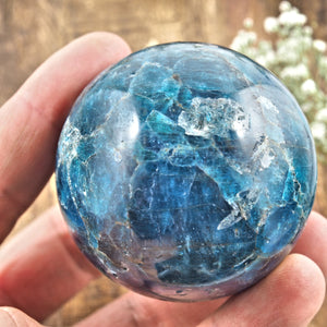 Lovely Blue Apatite Sphere Carving From Madagascar #2 - Earth Family Crystals