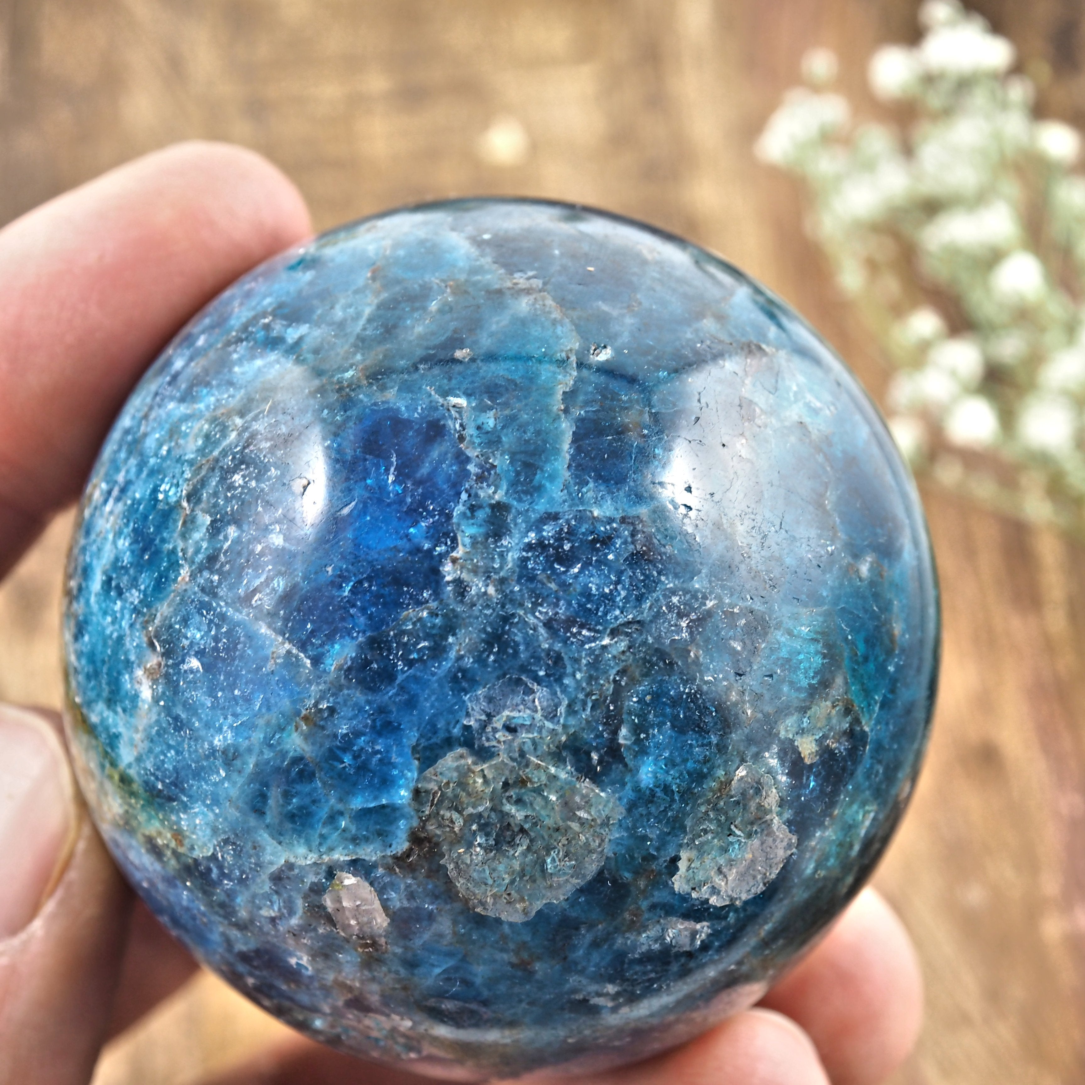 Lovely Blue Apatite Sphere Carving From Madagascar #3 - Earth Family Crystals
