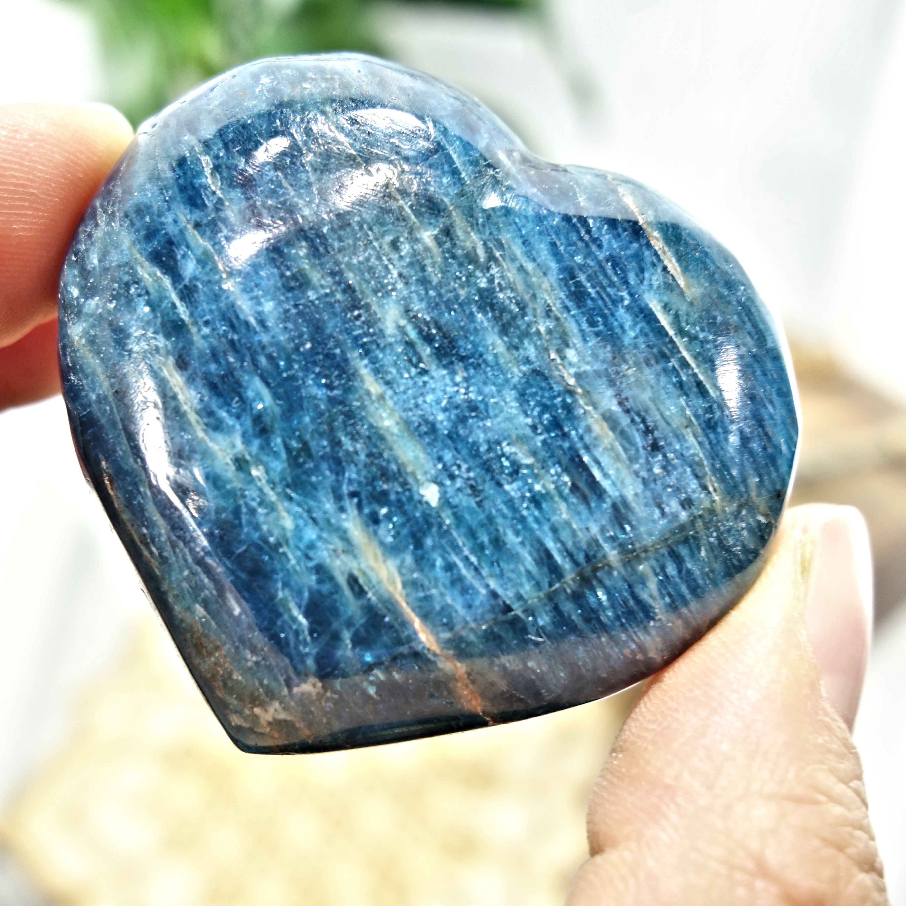 Beautiful Blue Apatite Love Heart Carving 2 - Earth Family Crystals