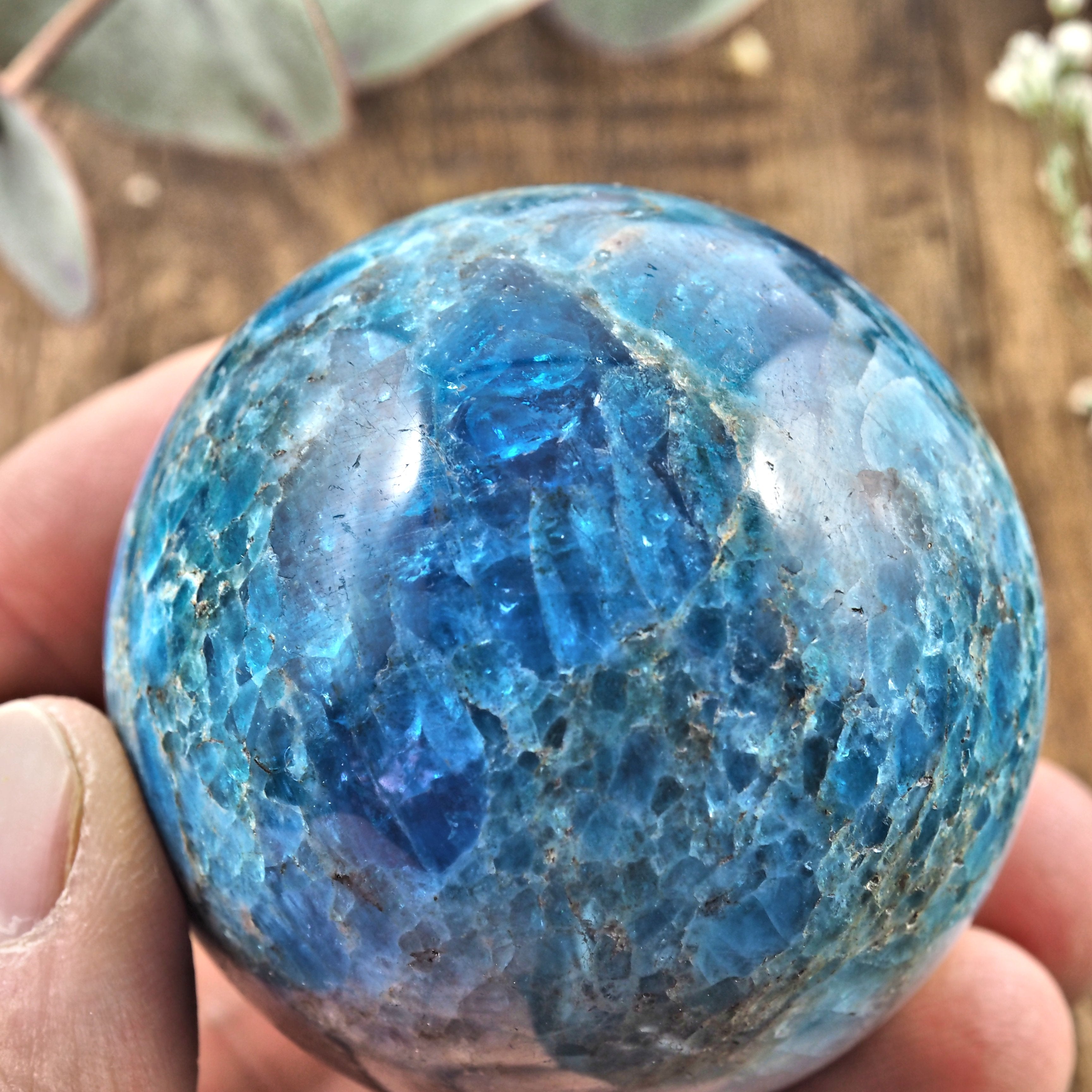 Lovely Blue Apatite Sphere Carving From Madagascar #1 - Earth Family Crystals