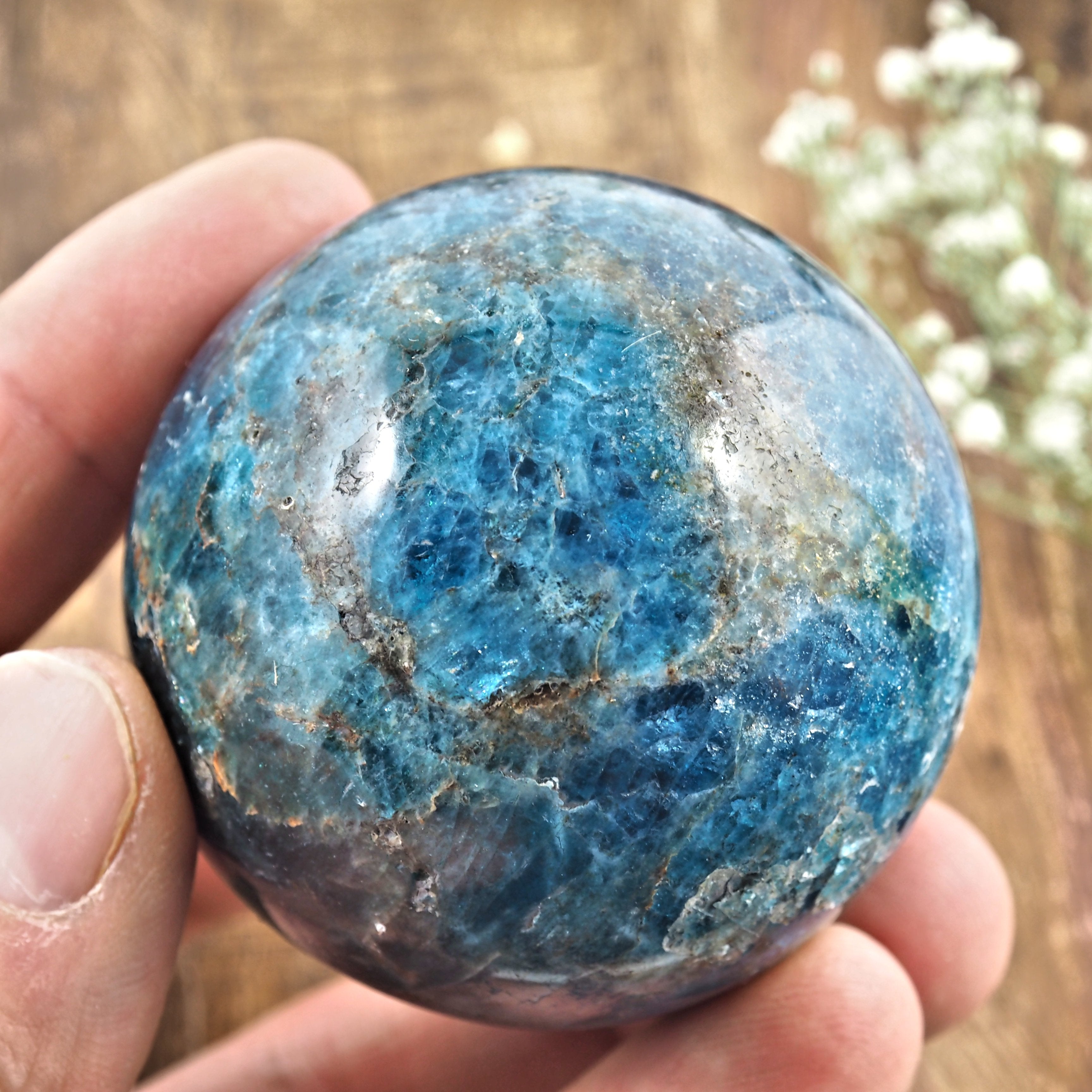 Lovely Blue Apatite Sphere Carving From Madagascar #3 - Earth Family Crystals
