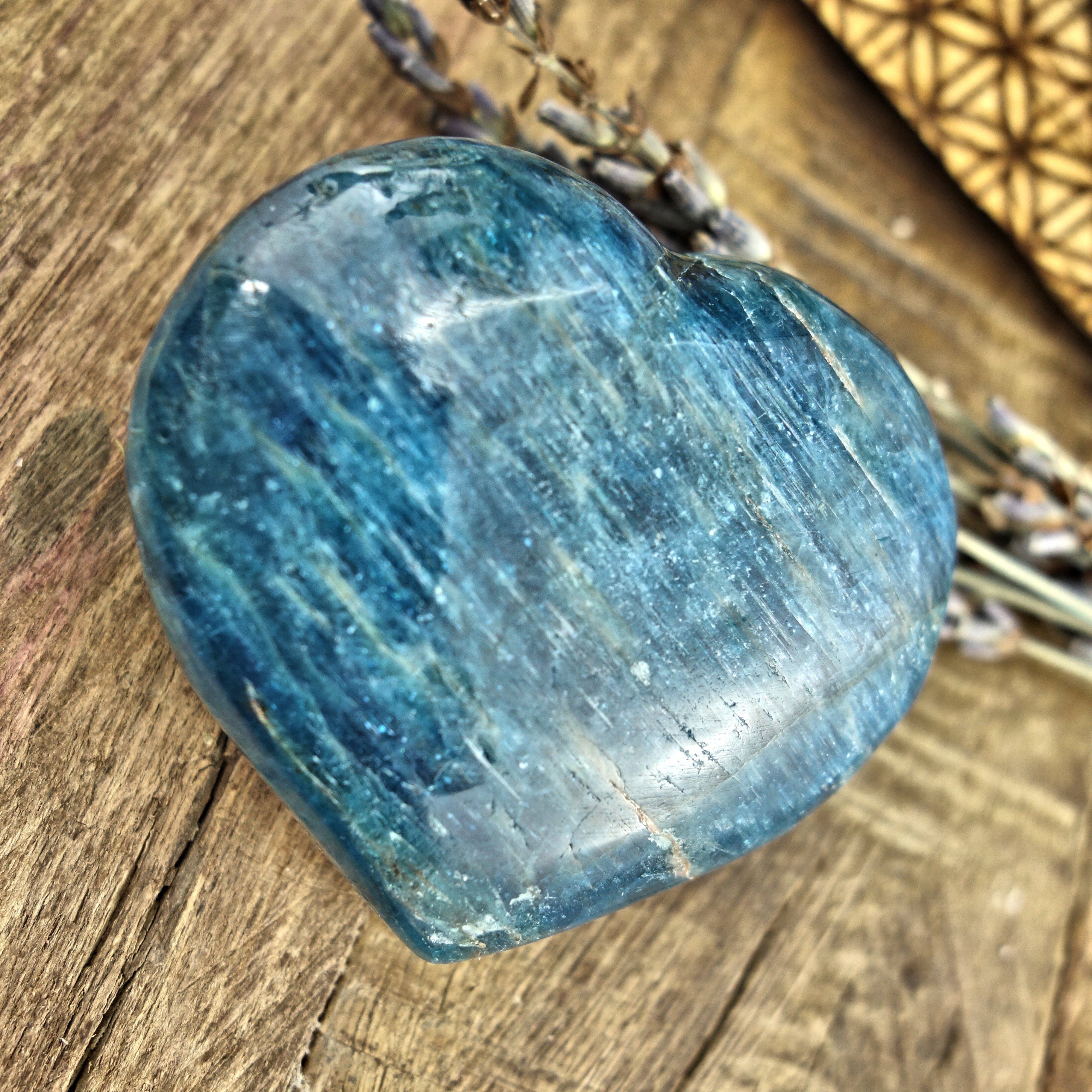 Beautiful Blue Apatite Love Heart Carving 2 - Earth Family Crystals