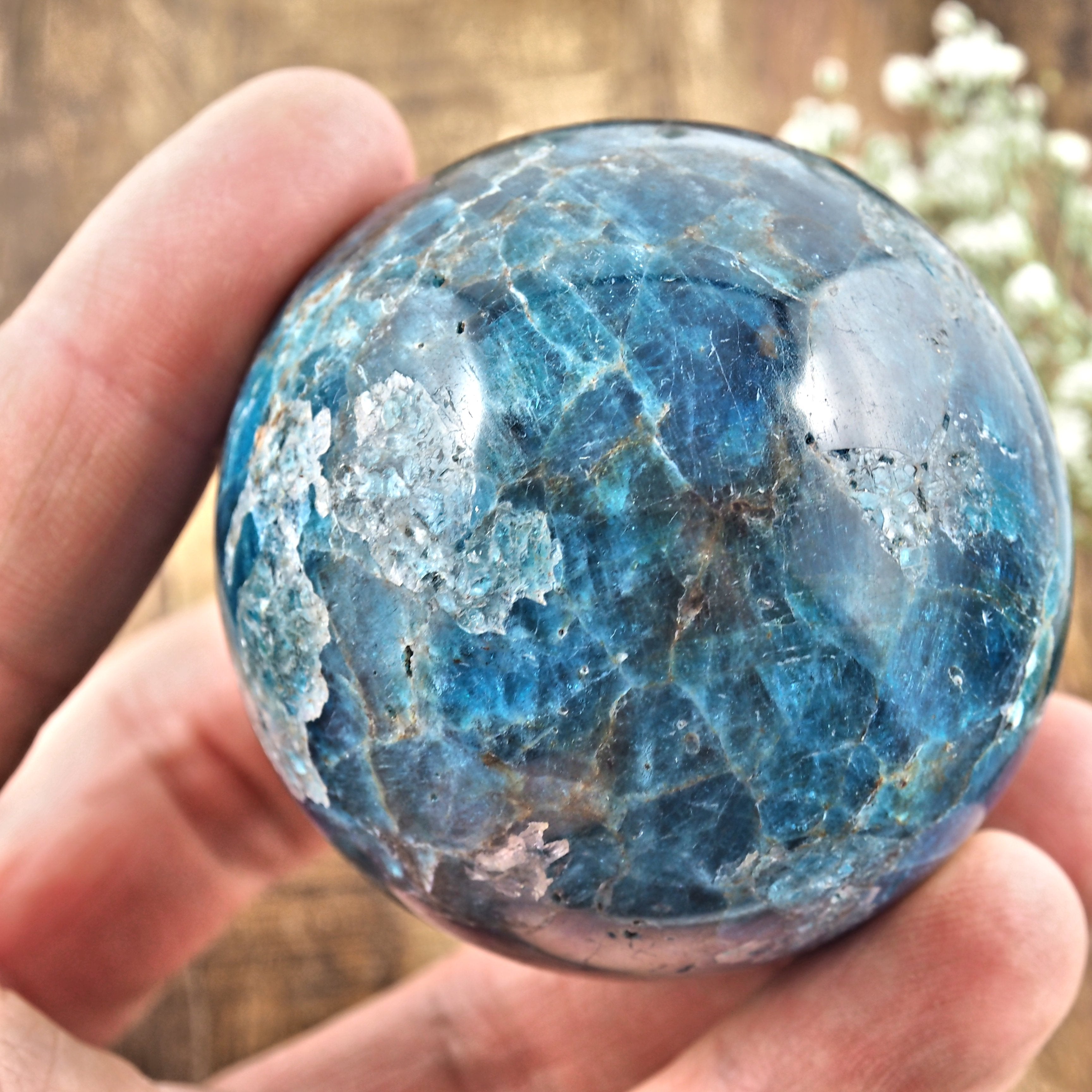 Lovely Blue Apatite Sphere Carving From Madagascar #2 - Earth Family Crystals