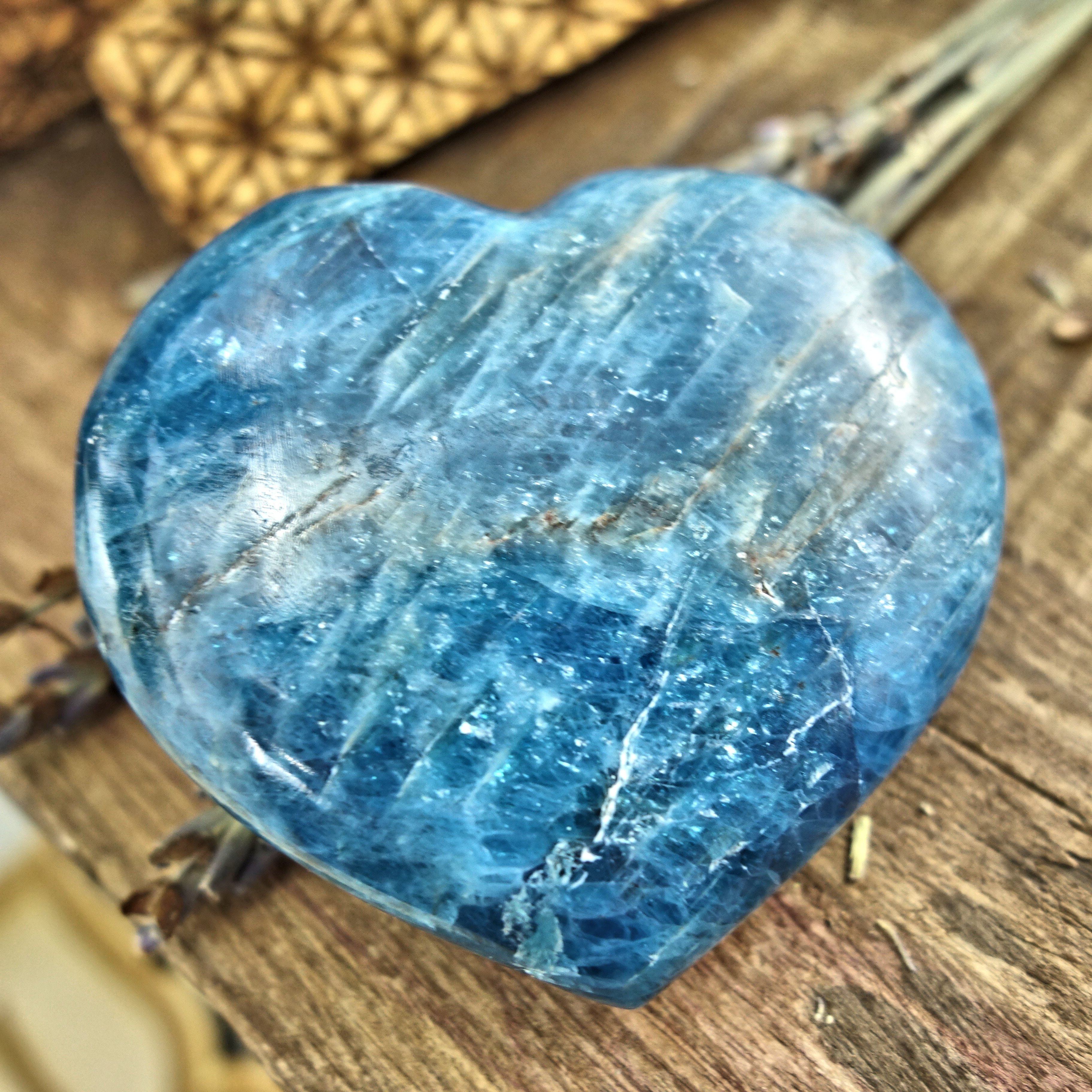 Beautiful Blue Apatite Love Heart Carving 3 - Earth Family Crystals