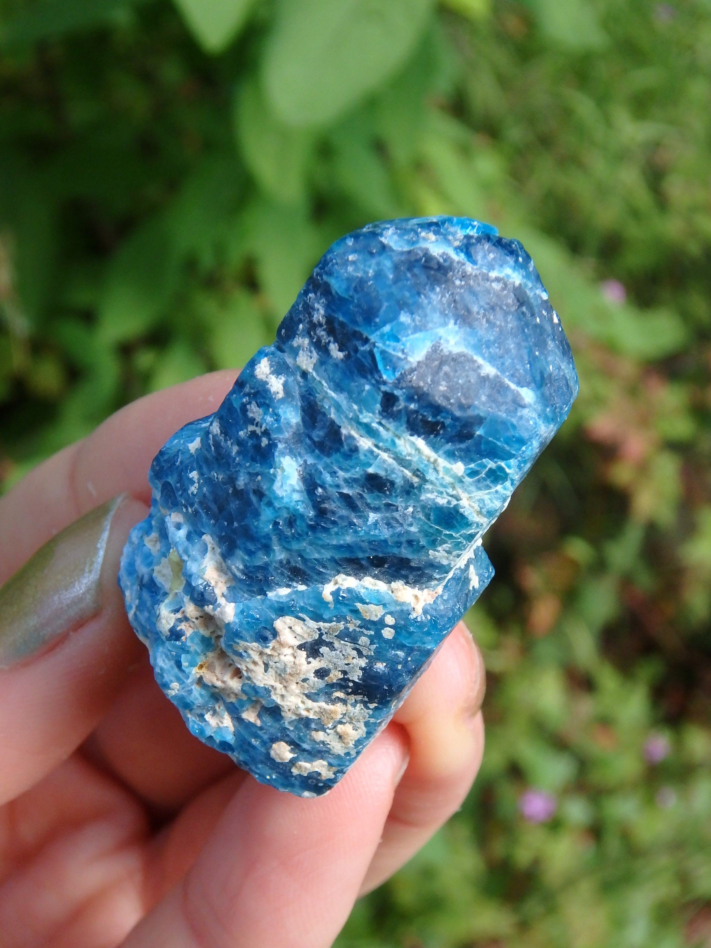 Electric Blue Apatite Natural Point From Brazil 1 - Earth Family Crystals