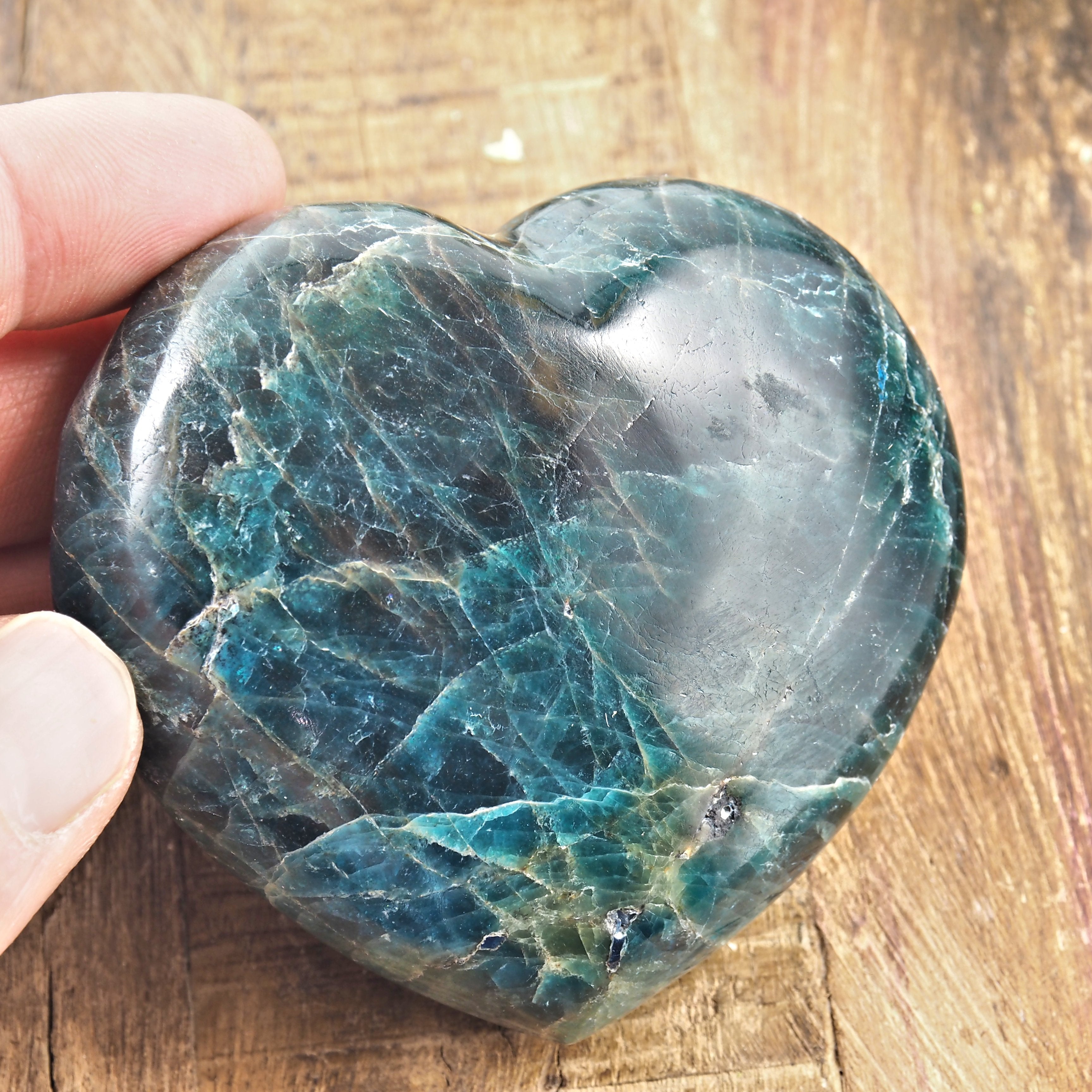 Unique Deep Blue Apatite Love Heart Carving From Madagascar #1 - Earth Family Crystals