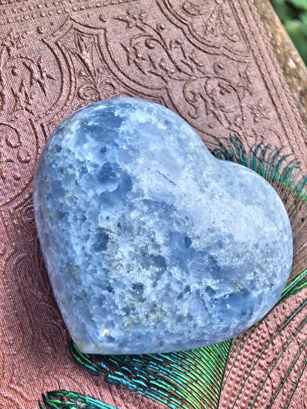 Cloudy Blue Calcite Heart Hand Held Love Carving - Earth Family Crystals