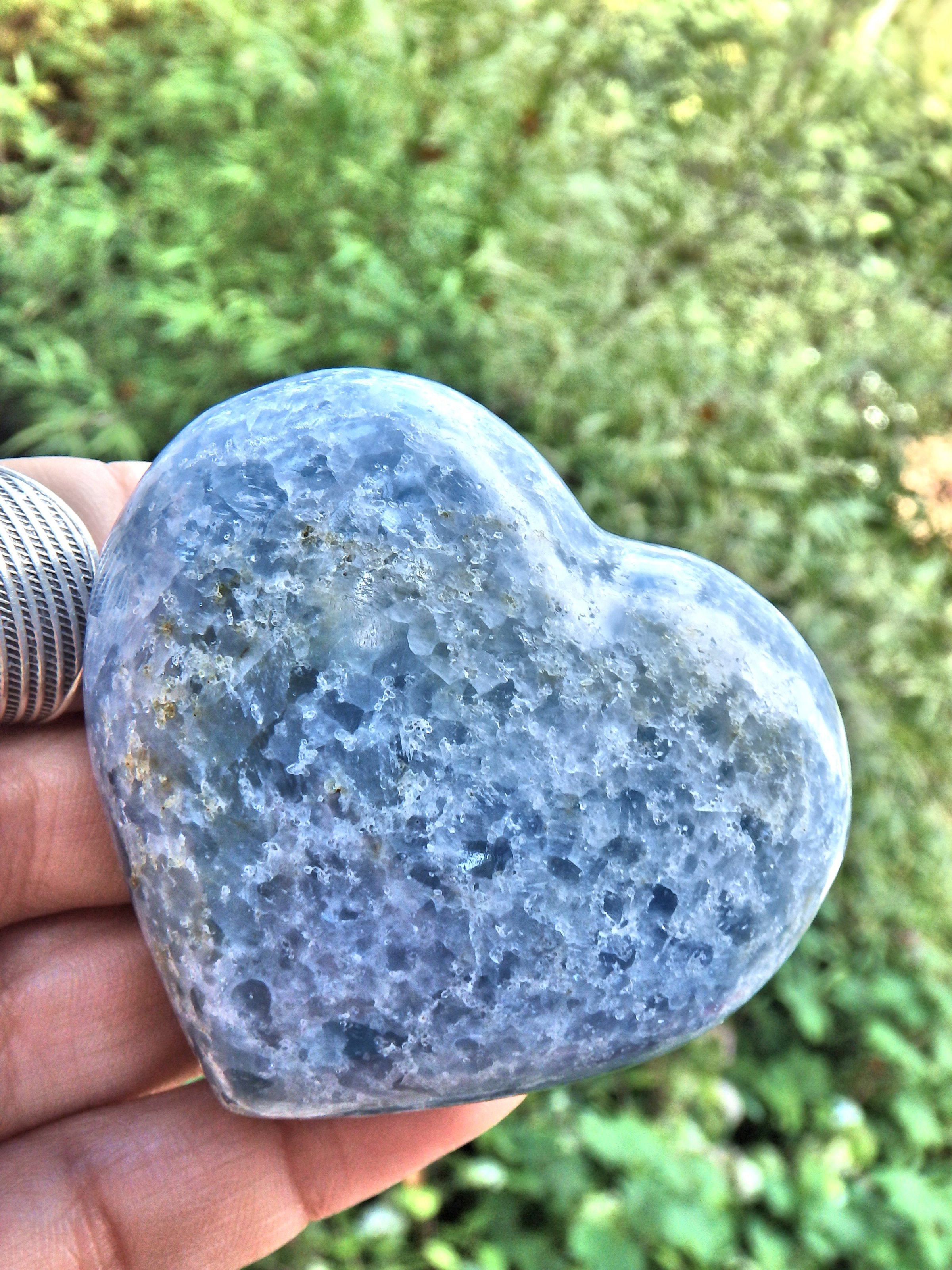 Cloudy Blue Calcite Heart Hand Held Love Carving - Earth Family Crystals