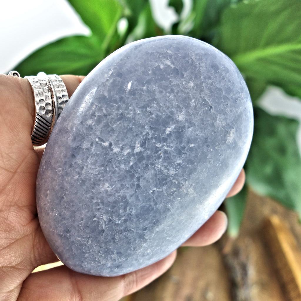 Frosted Blue Calcite Hand Held Palm Stone Specimen - Earth Family Crystals