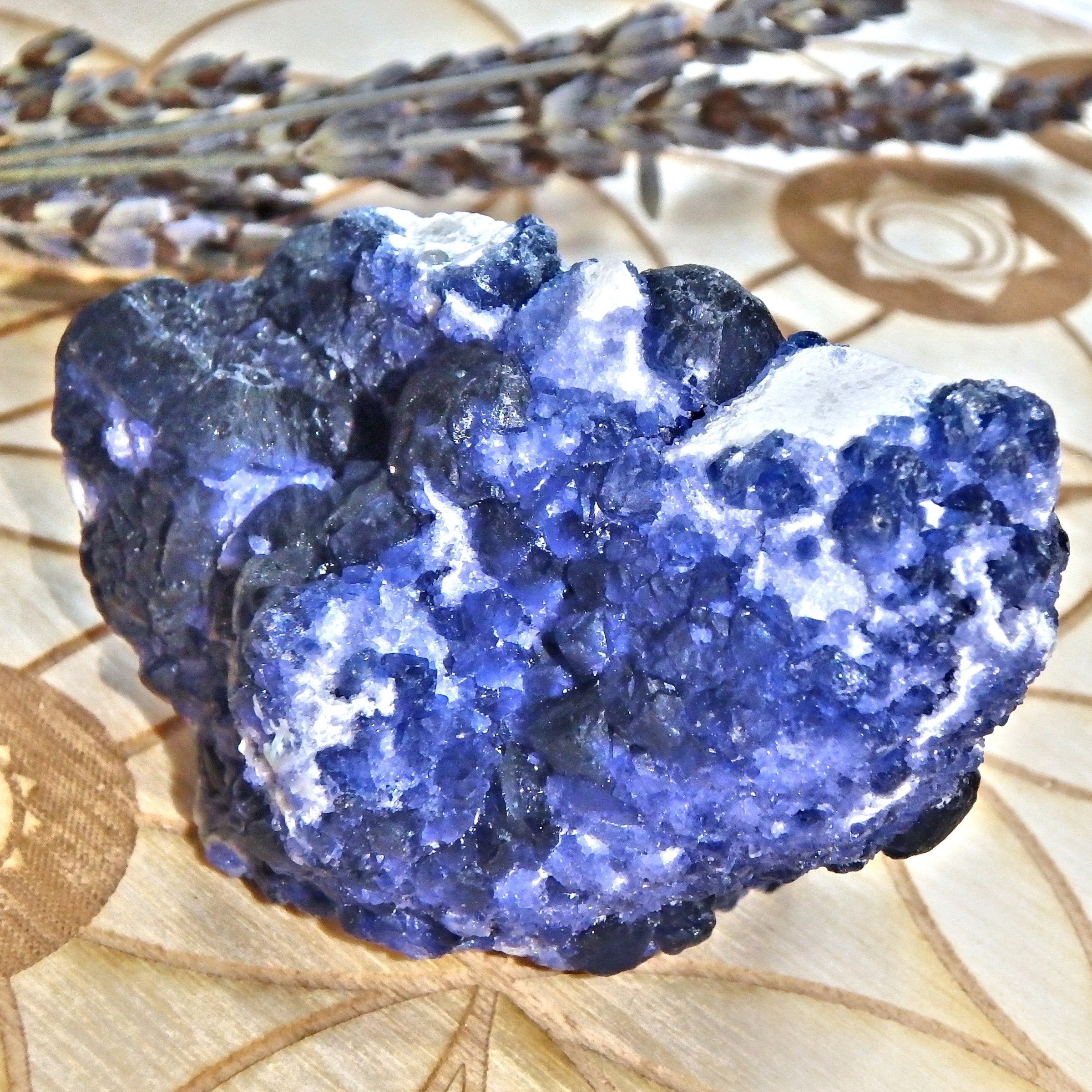 Unusual Natural Cobalt Blue Fluorite Crystals On Creamy White Matrix - Earth Family Crystals