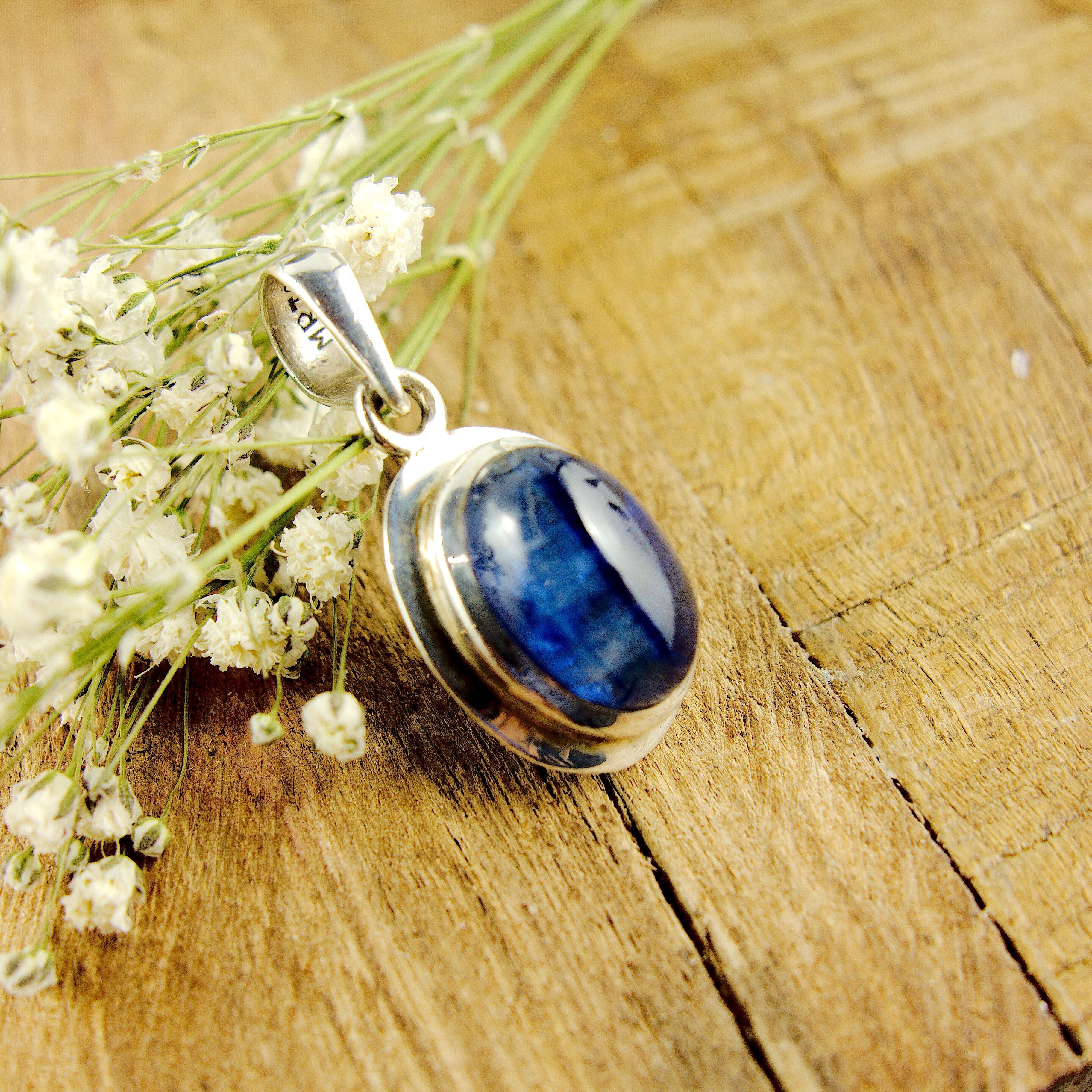 Gemmy Deep Blue Kyanite Dainty Pendant in Sterling Silver (Includes Silver Chain) - Earth Family Crystals