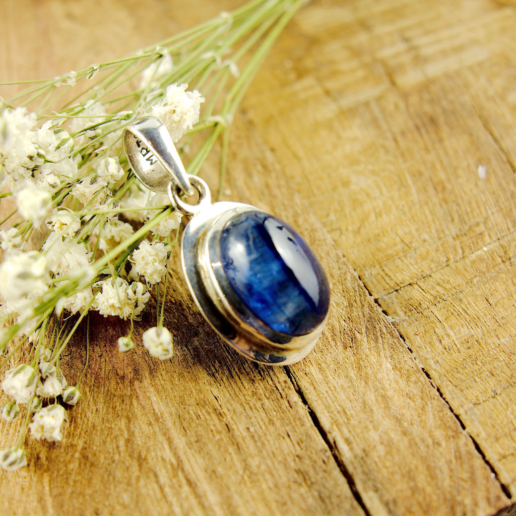 Gemmy Deep Blue Kyanite Dainty Pendant in Sterling Silver (Includes Silver Chain) - Earth Family Crystals
