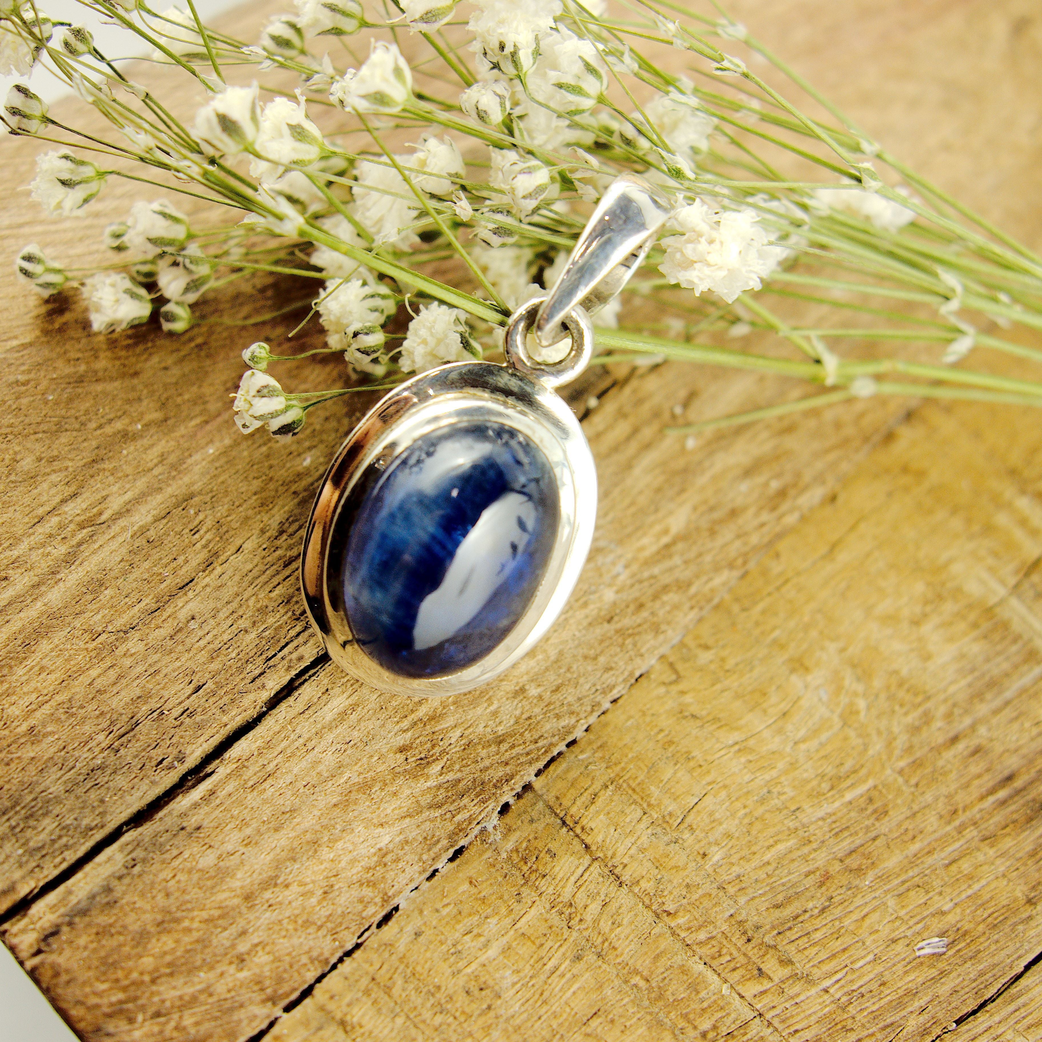 Gemmy Deep Blue Kyanite Dainty Pendant in Sterling Silver (Includes Silver Chain) - Earth Family Crystals