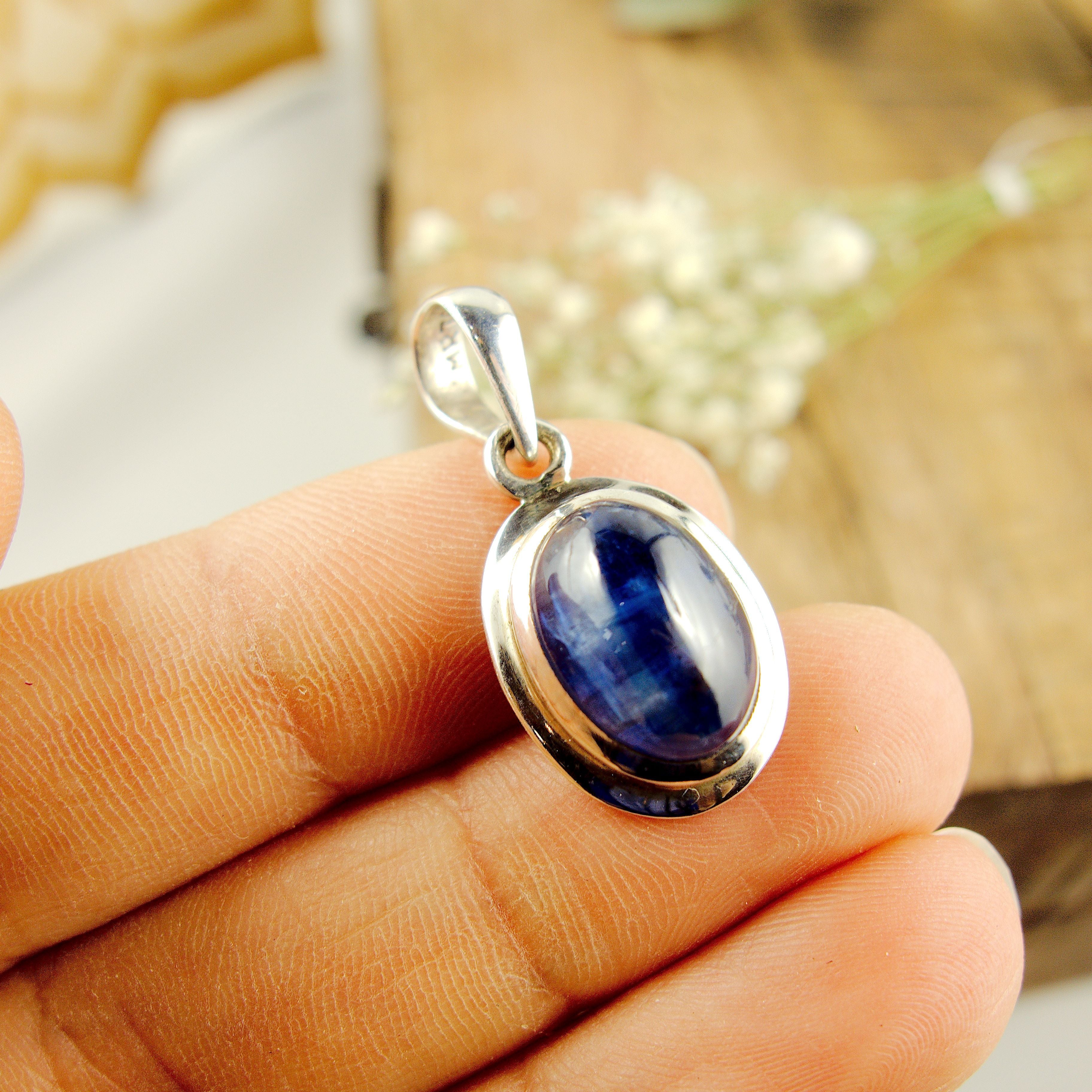 Gemmy Deep Blue Kyanite Dainty Pendant in Sterling Silver (Includes Silver Chain) - Earth Family Crystals