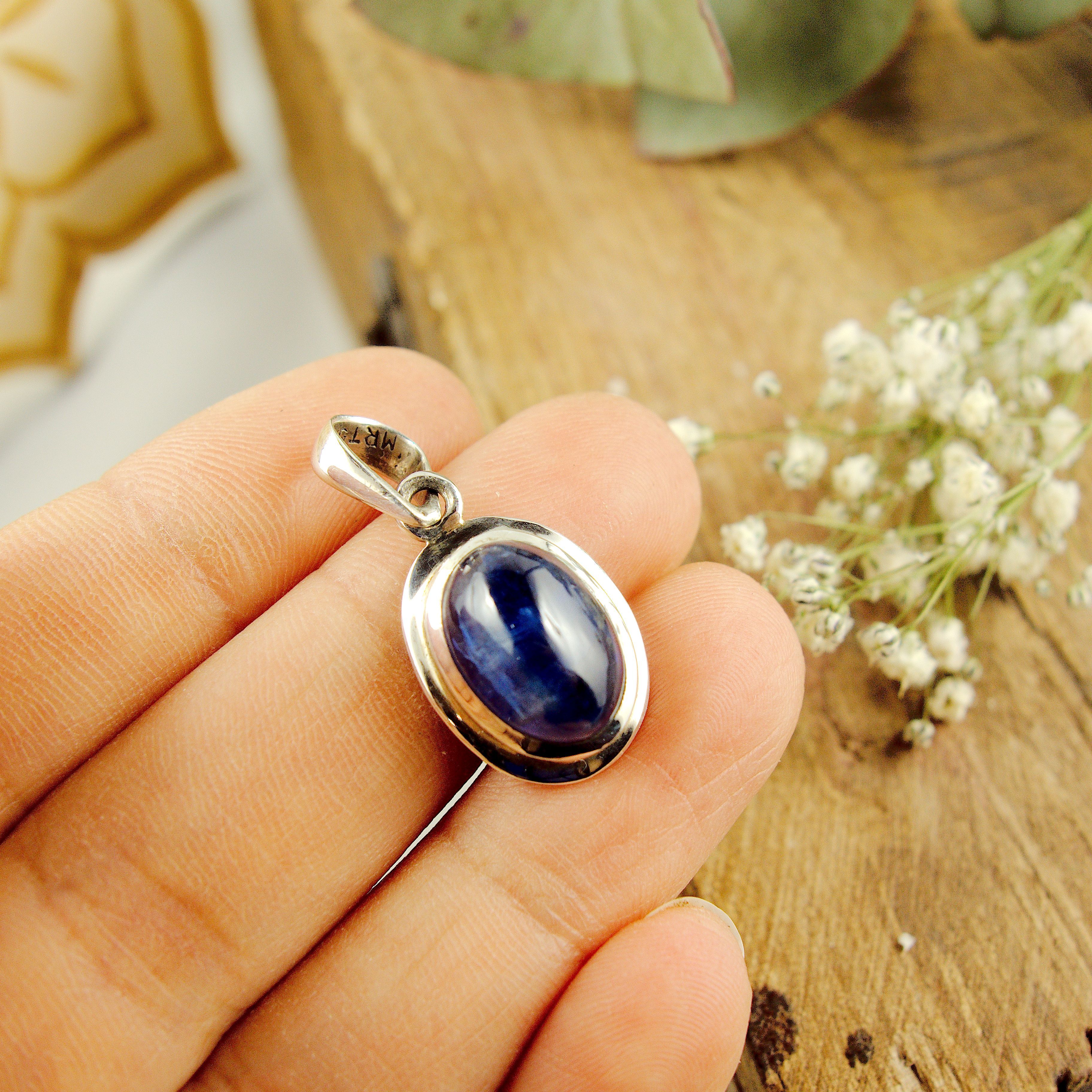 Gemmy Deep Blue Kyanite Dainty Pendant in Sterling Silver (Includes Silver Chain) - Earth Family Crystals