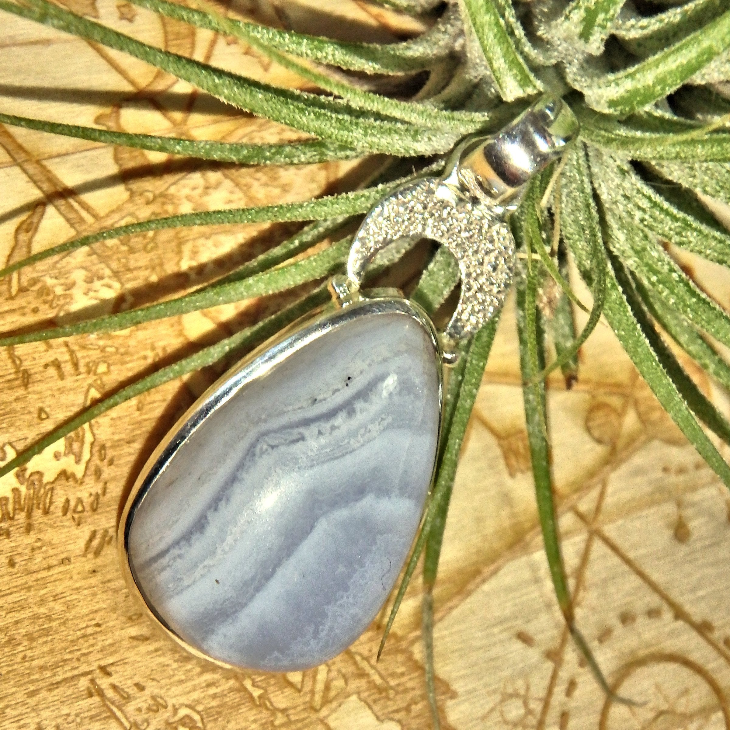 Serenity Blue Lace Agate Sterling Silver Pendant (Includes Silver Chain)