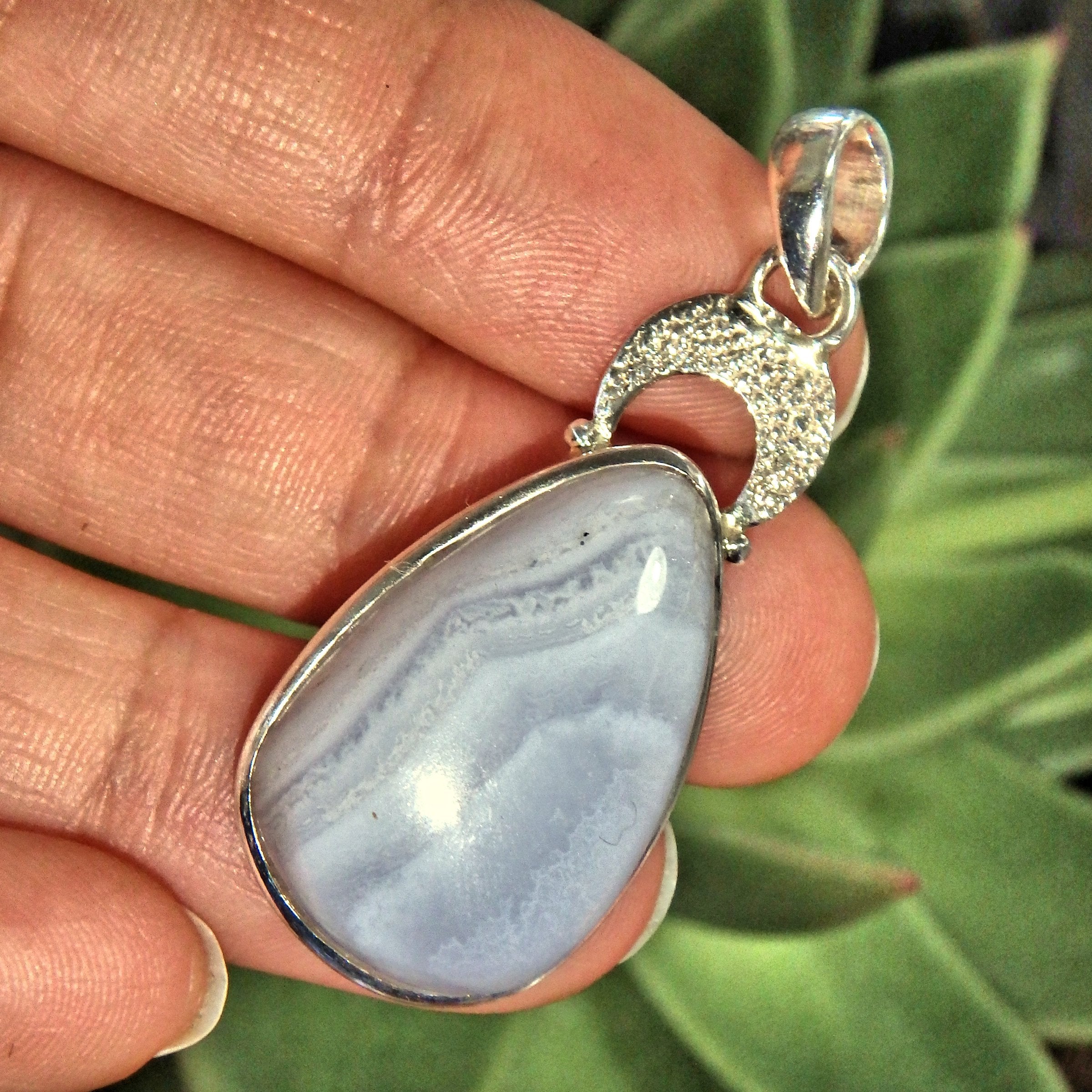 Serenity Blue Lace Agate Sterling Silver Pendant (Includes Silver Chain)