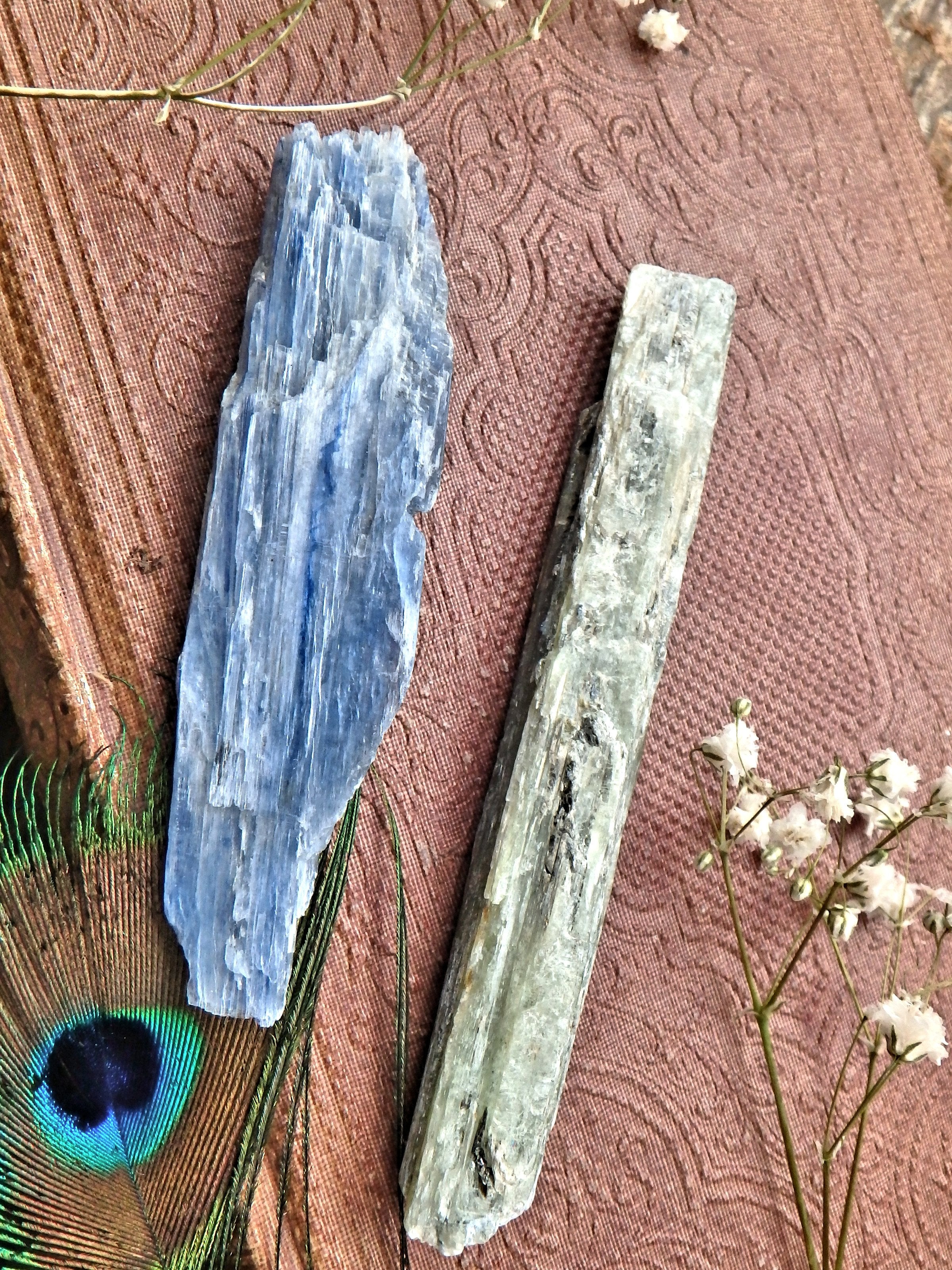Set of 2 Blue & Green Kyanite Raw & Natural Healing Points