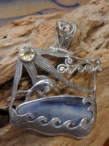 Underwater Adventure! Blue Kyanite Faceted Citrine Swimming Dolphin Pendant in Sterling Silver (Includes Silver Chain) - Earth Family Crystals