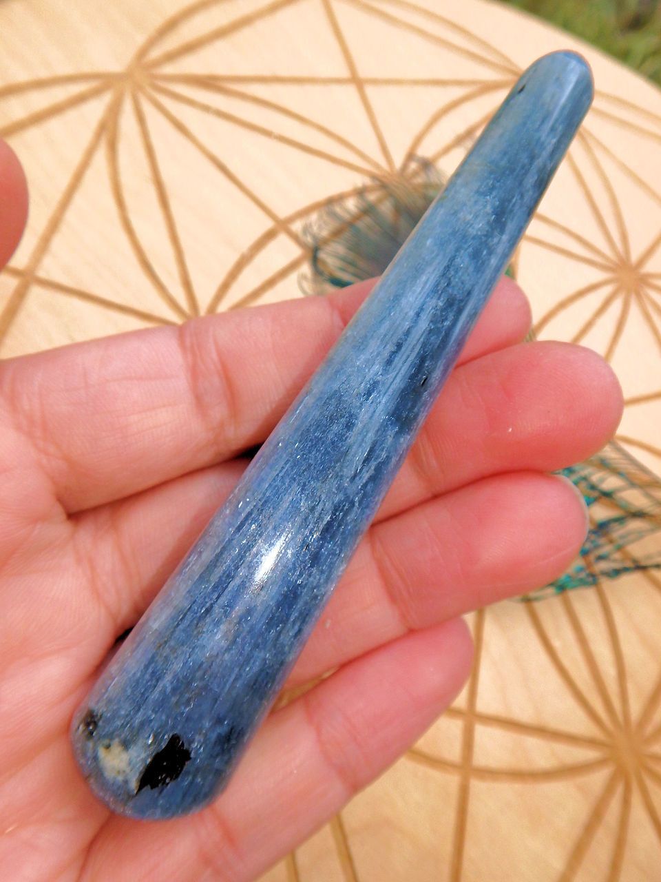 Slender Blue Kyanite Polished Wand Carving - Earth Family Crystals