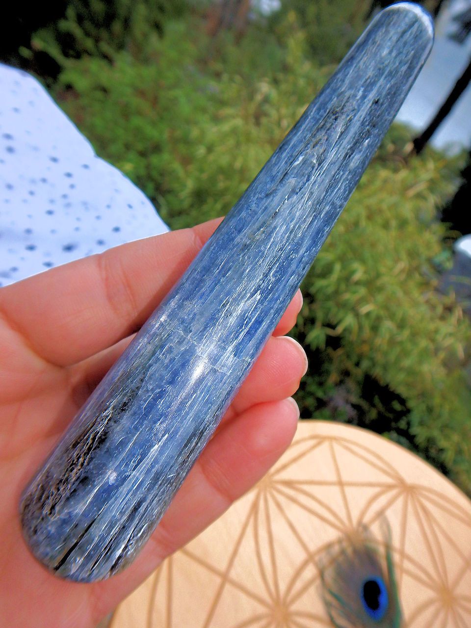 Shiny Blue Kyanite  Polished Wand Carving 1 - Earth Family Crystals