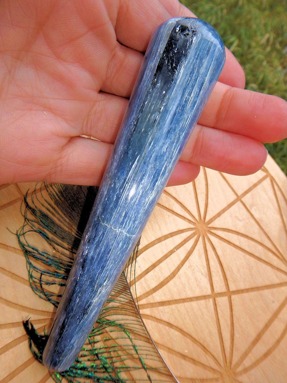 Shiny Blue Kyanite  Polished Wand Carving 1 - Earth Family Crystals