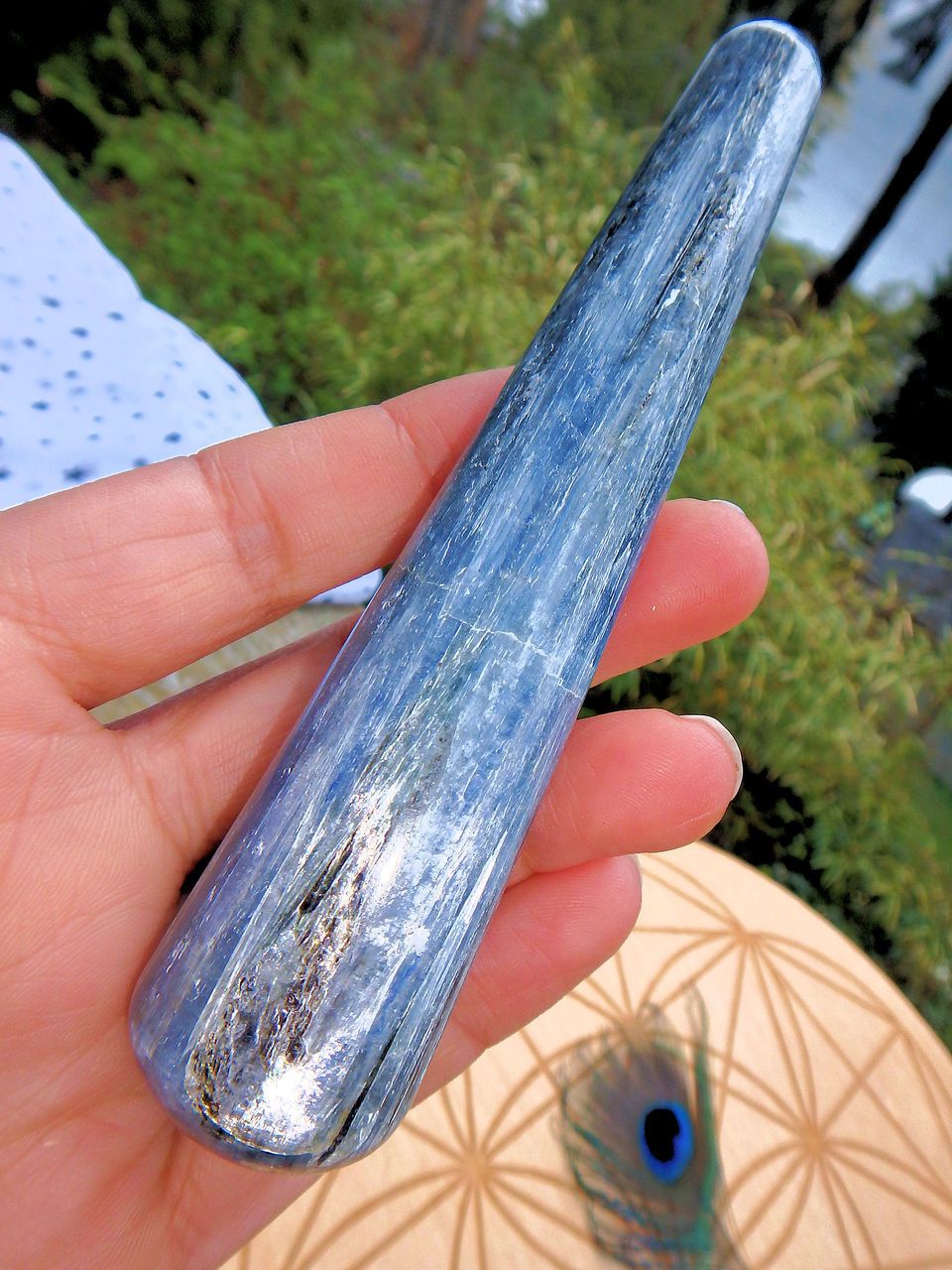 Shiny Blue Kyanite  Polished Wand Carving 1 - Earth Family Crystals