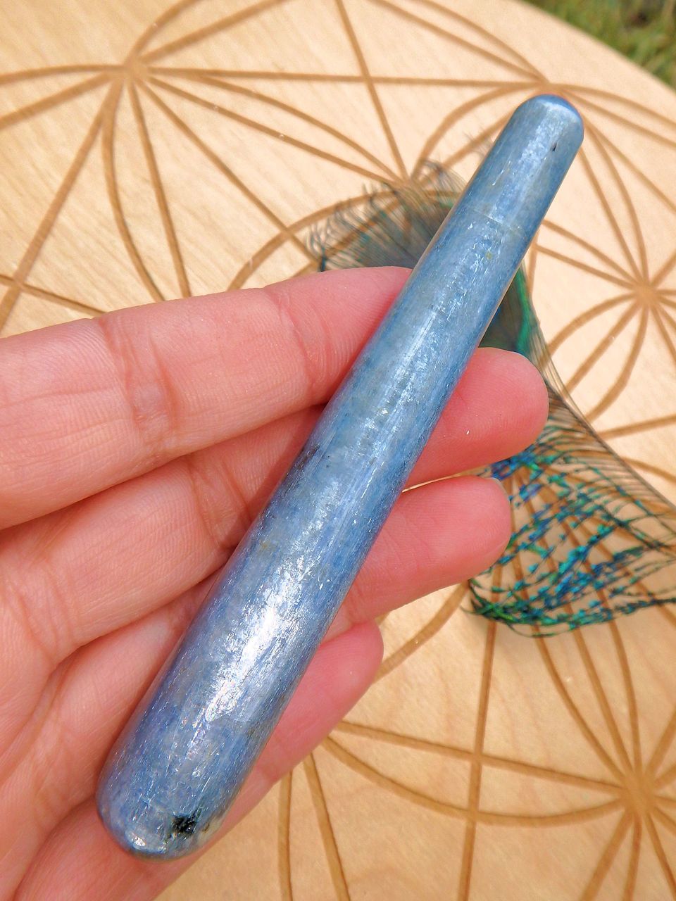 Slender Blue Kyanite Polished Wand Carving - Earth Family Crystals