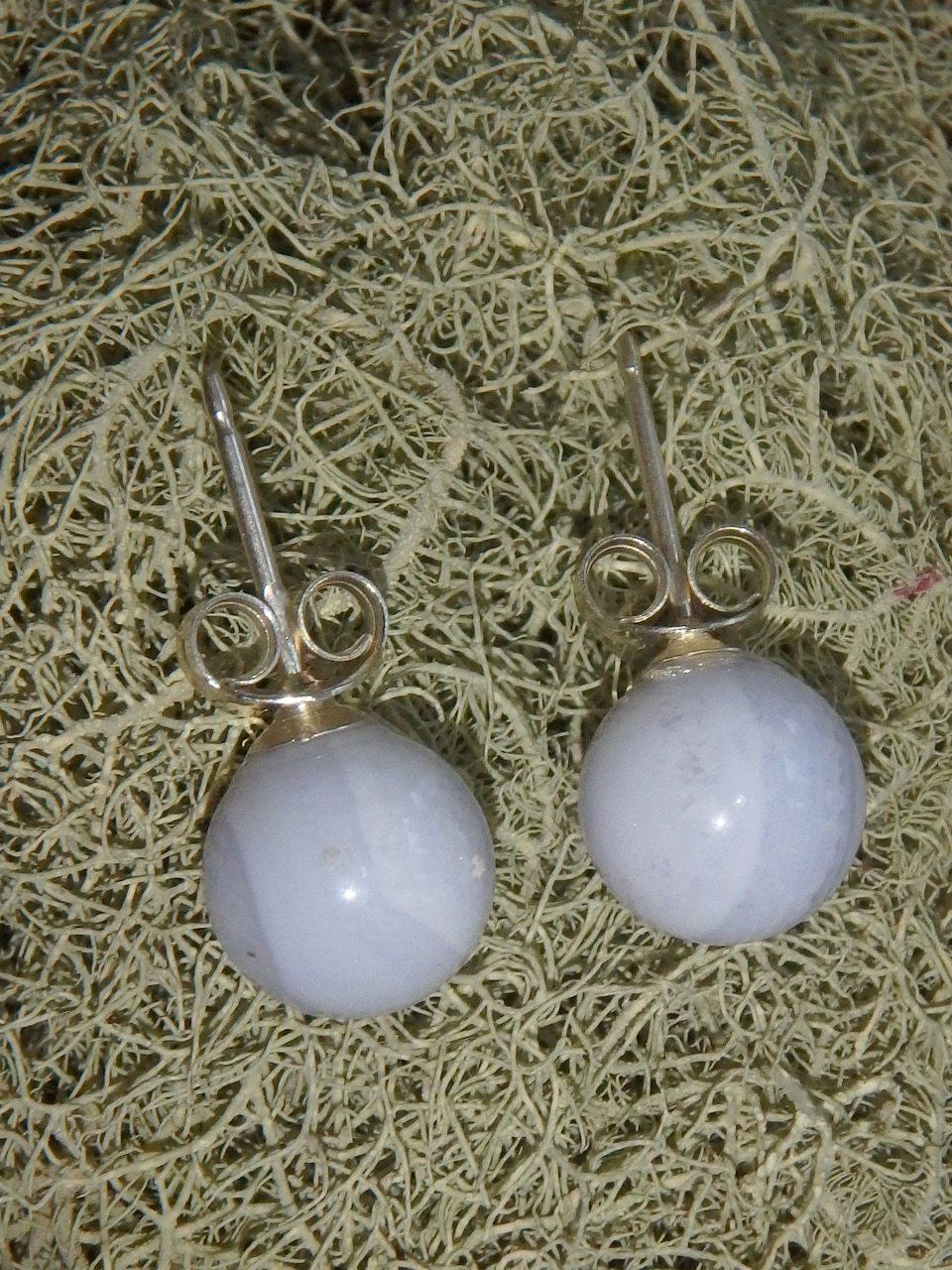 Creamy Blue Lace Agate Stud Earrings in Sterling Silver - Earth Family Crystals