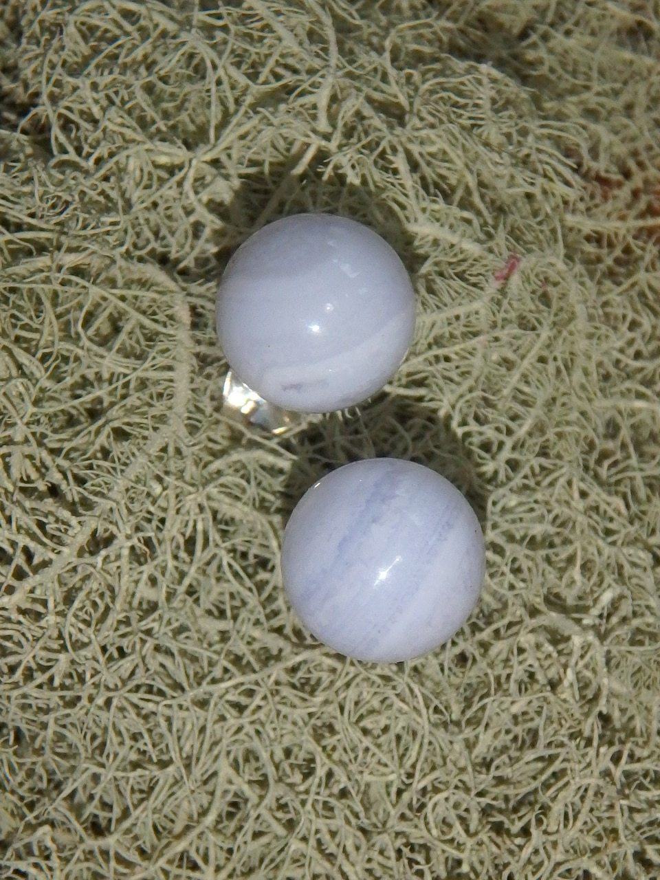 Creamy Blue Lace Agate Stud Earrings in Sterling Silver - Earth Family Crystals