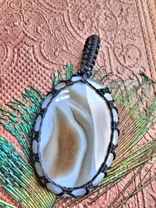 Swirling Patterns Botswana Agate Macrame Wrapped Pendant - Earth Family Crystals