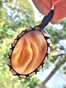 Swirling Patterns Botswana Agate Macrame Wrapped Pendant - Earth Family Crystals