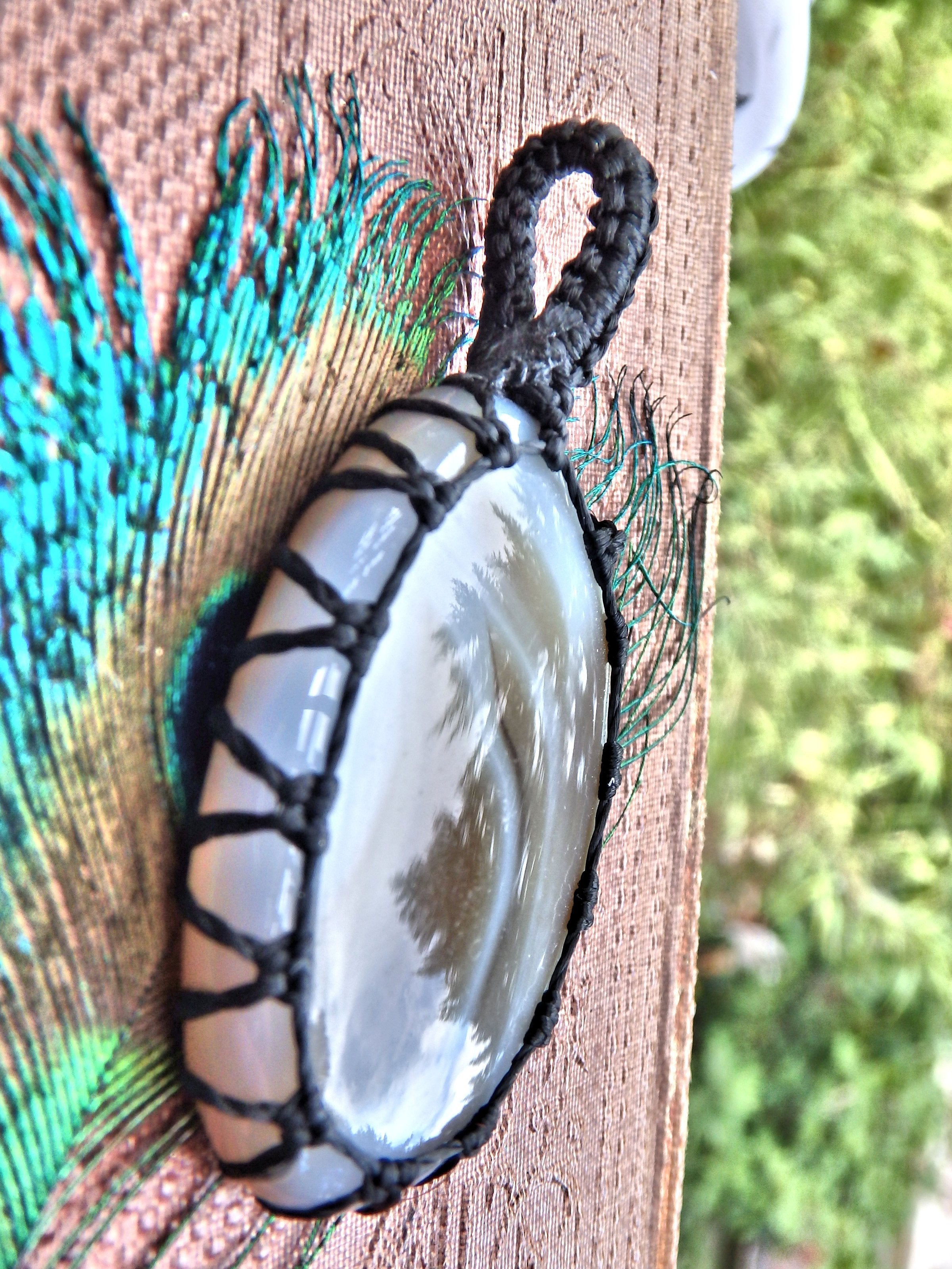 Swirling Patterns Botswana Agate Macrame Wrapped Pendant - Earth Family Crystals