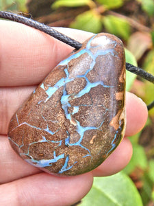 Australian Boulder Opal Stone Necklace on Adjustable Cotton Cord - Earth Family Crystals