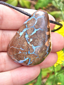 Australian Boulder Opal Stone Necklace on Adjustable Cotton Cord - Earth Family Crystals