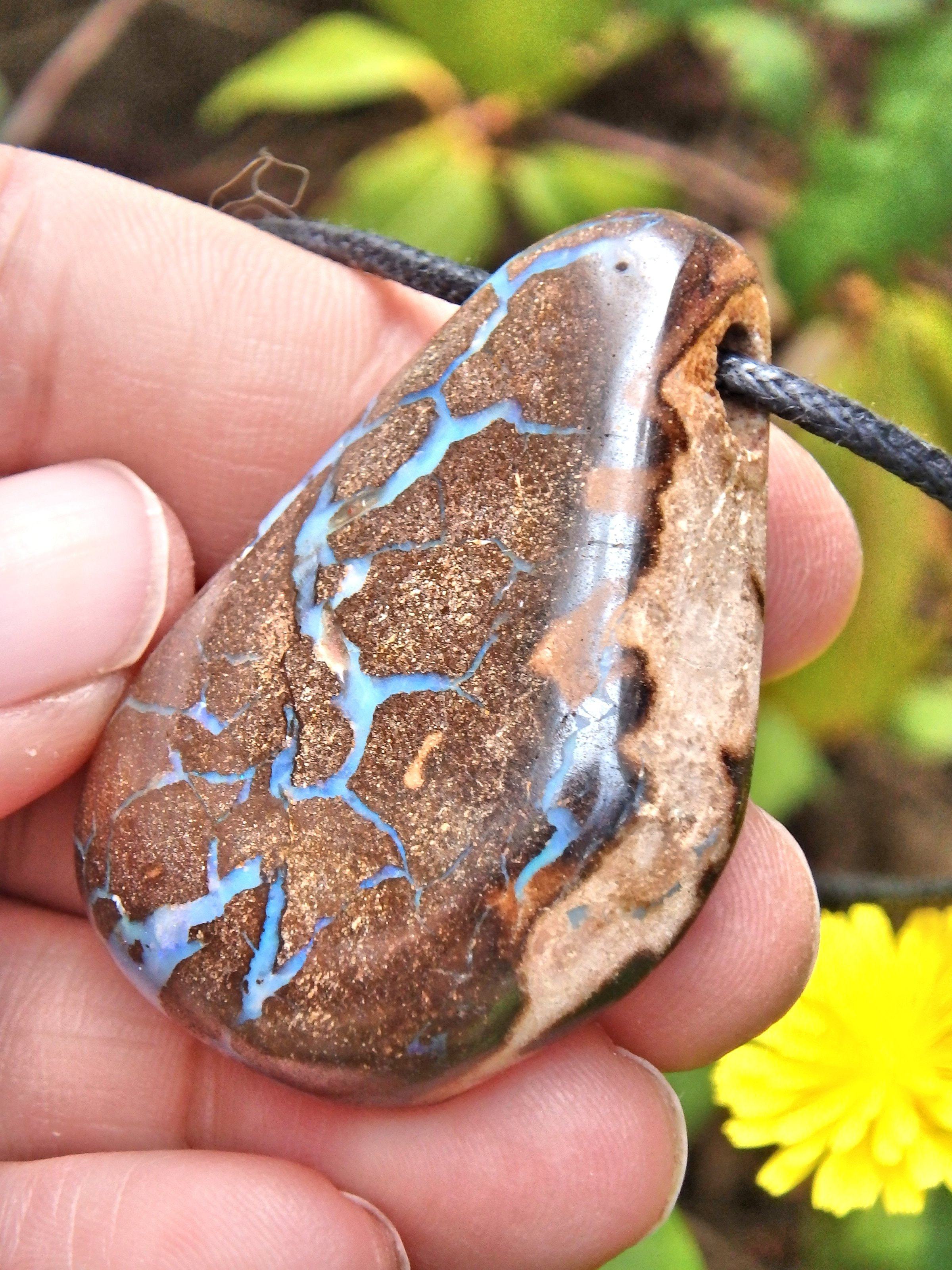 Australian Boulder Opal Stone Necklace on Adjustable Cotton Cord - Earth Family Crystals