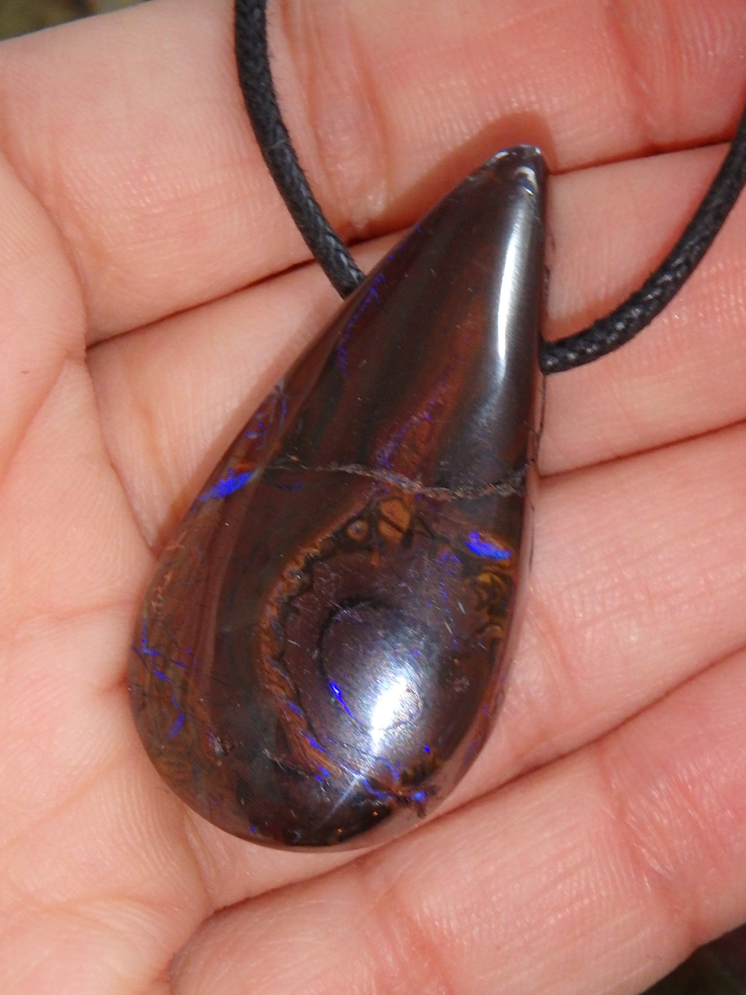 Australian Boulder Opal Teardrop on Adjustable Cotton Cord - Earth Family Crystals