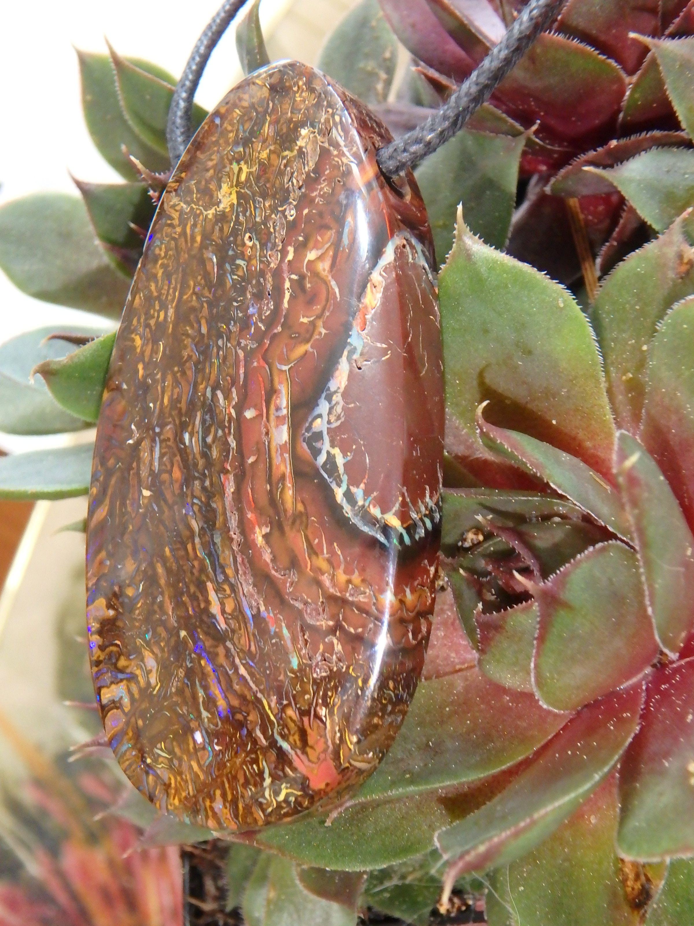 Chunky Australian Boulder Opal Partially Polished on Adjustable Cotton Cord - Earth Family Crystals