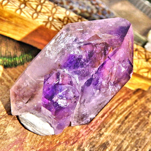 Moving Water Bubble ~Double Terminated Brandberg Amethyst With Phantom & Attached Baby - Earth Family Crystals