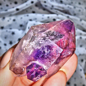 Moving Water Bubble ~Double Terminated Brandberg Amethyst With Phantom & Attached Baby - Earth Family Crystals