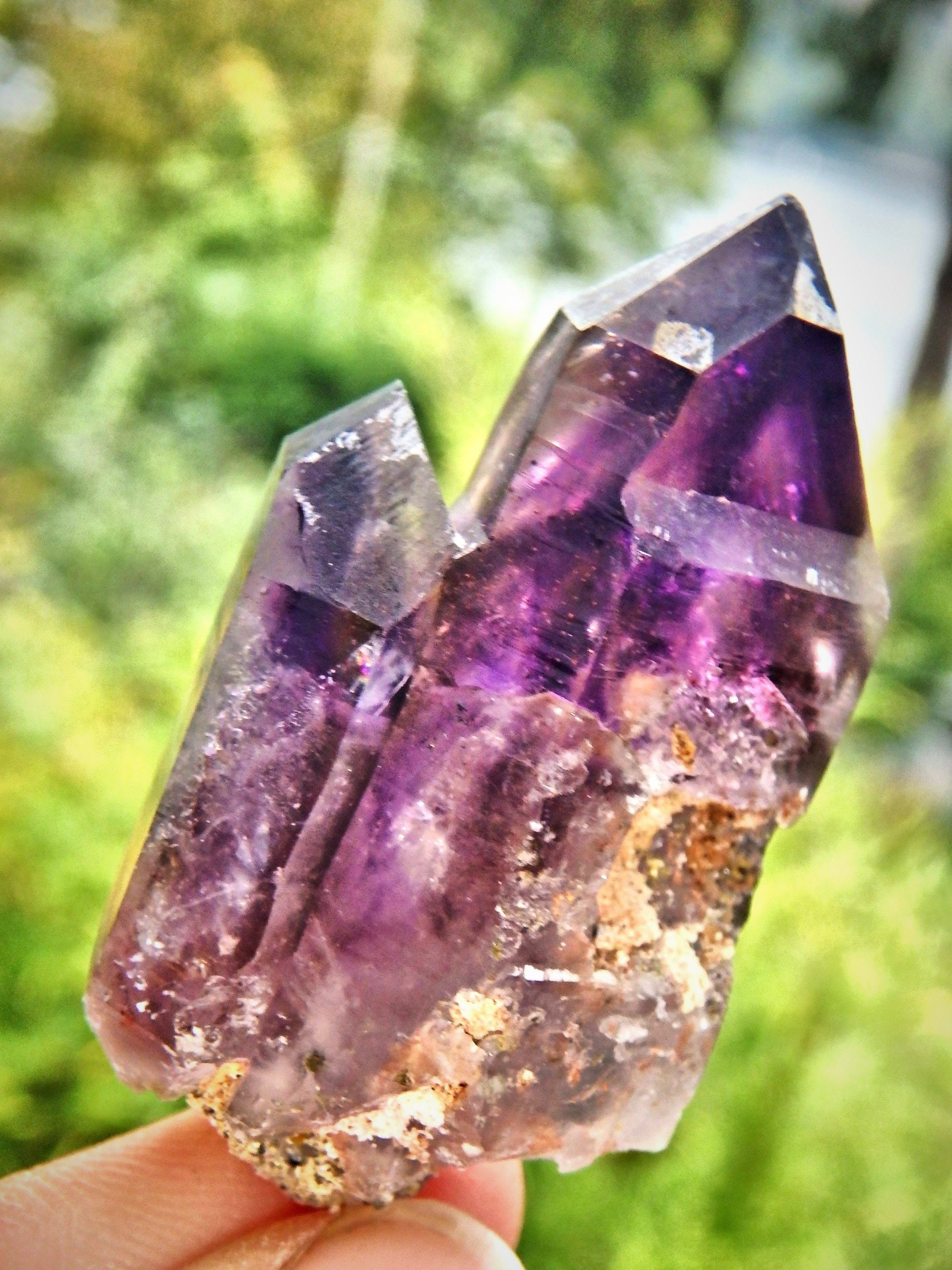 Deep Purple Twin Flame Brandberg Amethyst With Phantoms - Earth Family Crystals