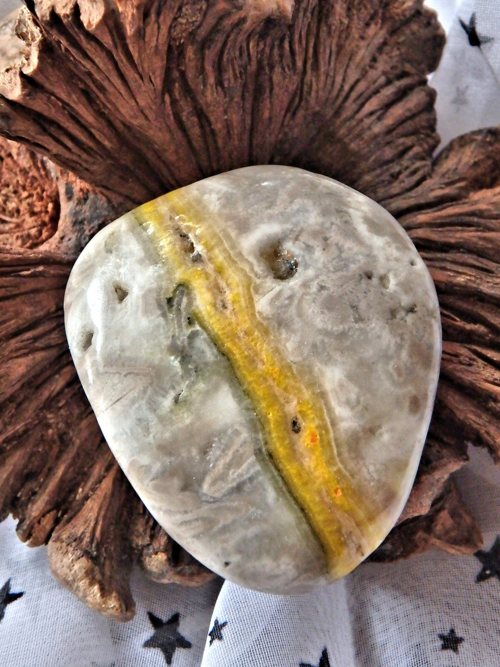 Yellow Ribboned Bumble Bee Jasper Palm Stone From Indonesia - Earth Family Crystals