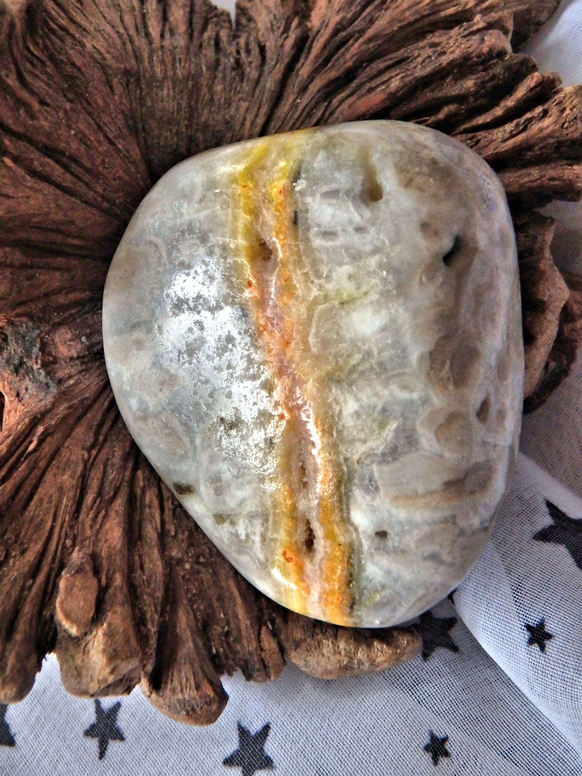 Yellow Ribboned Bumble Bee Jasper Palm Stone From Indonesia - Earth Family Crystals