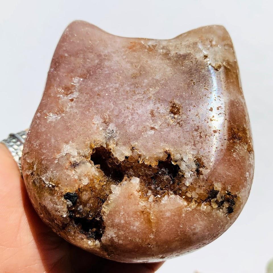 Adorable Large Pink Amethyst Druzy Cat Head Geode Carving - Earth Family Crystals