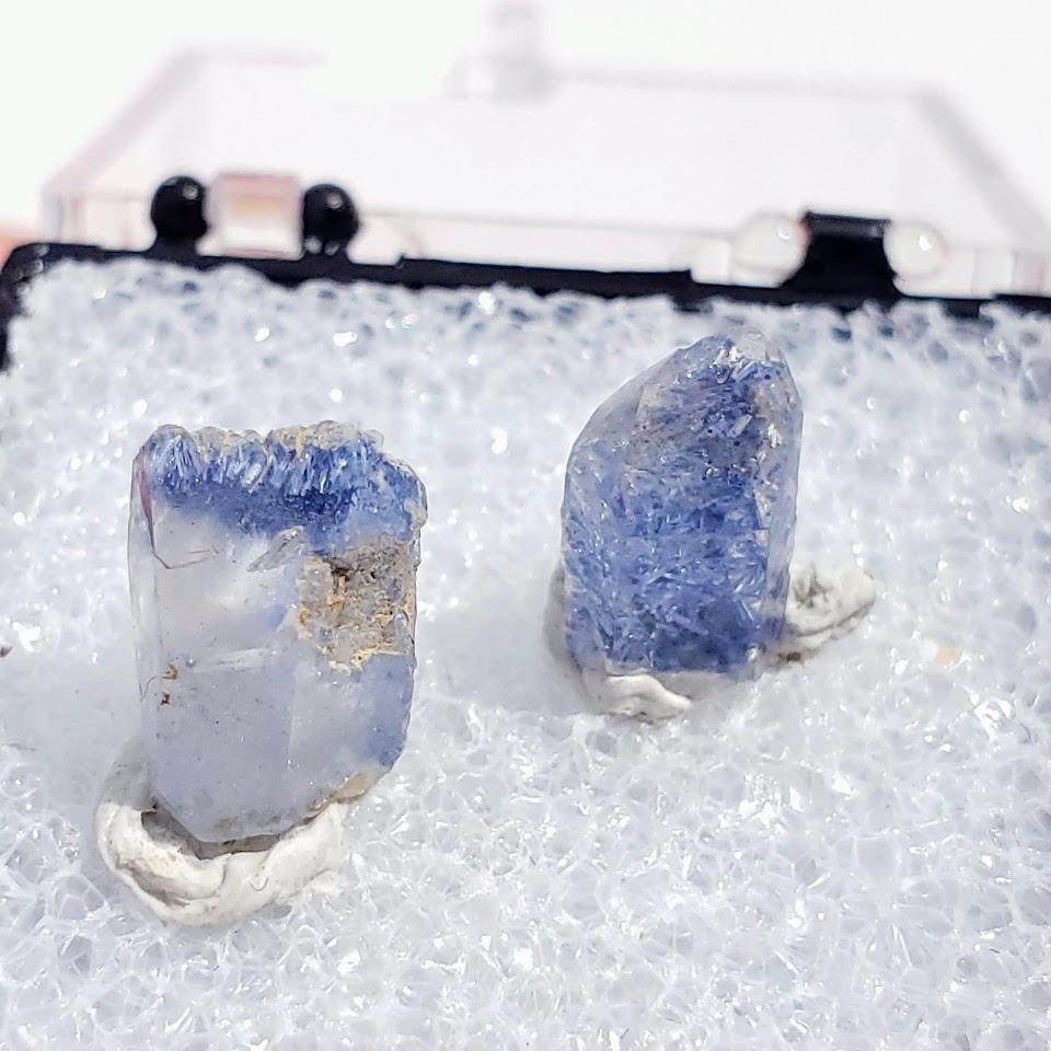 Set of 2 Rare Dumortierite & Quartz Mini Points From Brazil in Collectors Box #1