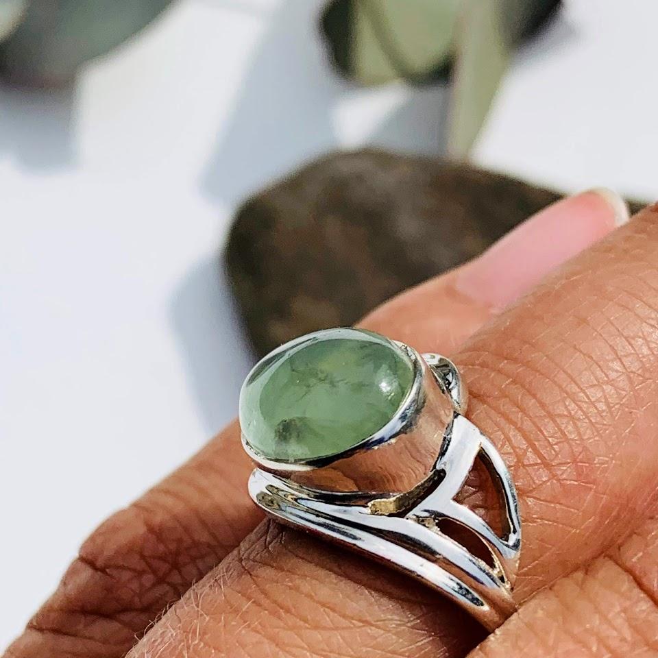 Refreshing Mint Green Prehnite Sterling Silver Ring (Size 7) - Earth Family Crystals