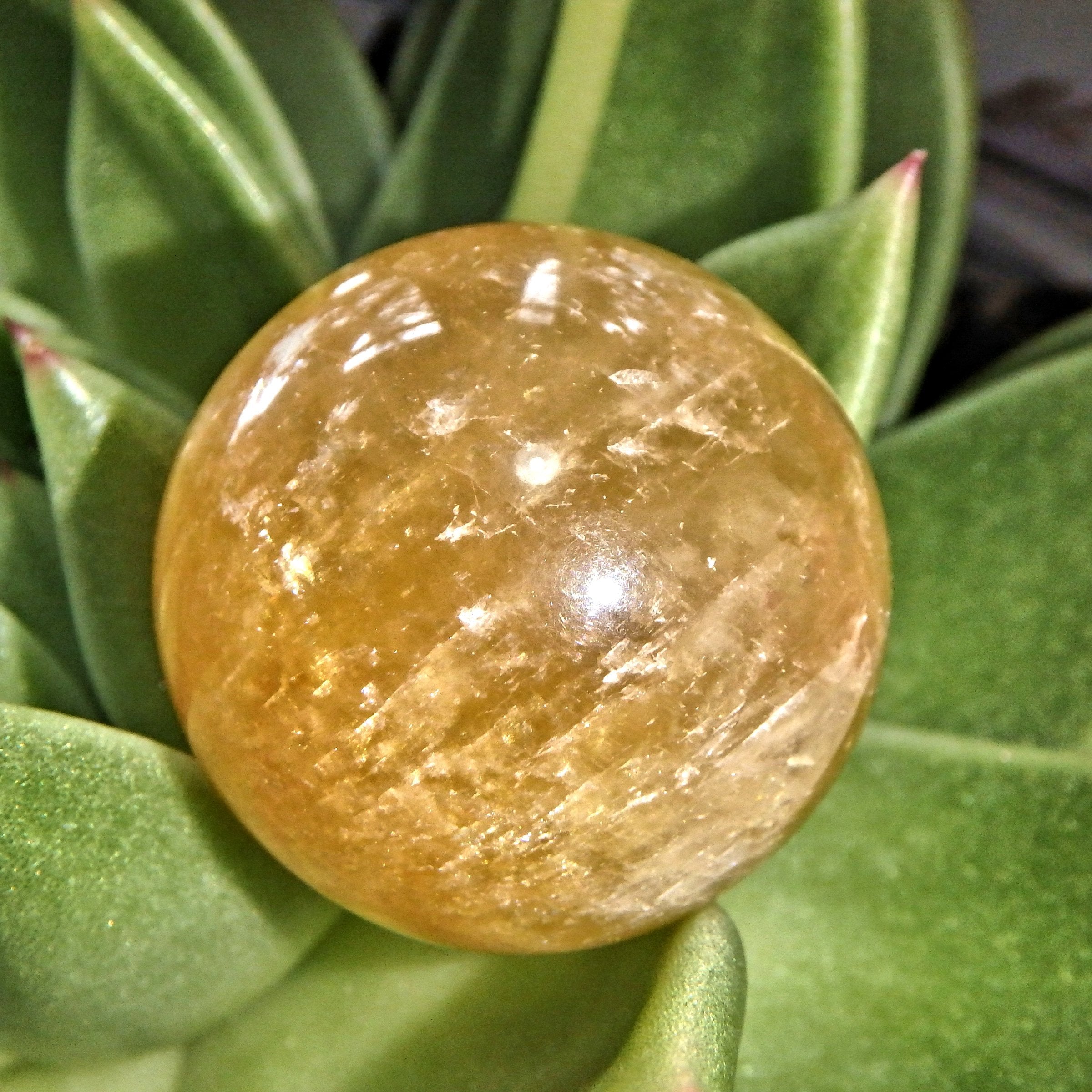 Golden Sunshine Orb Calcite Sphere Carving 2 - Earth Family Crystals
