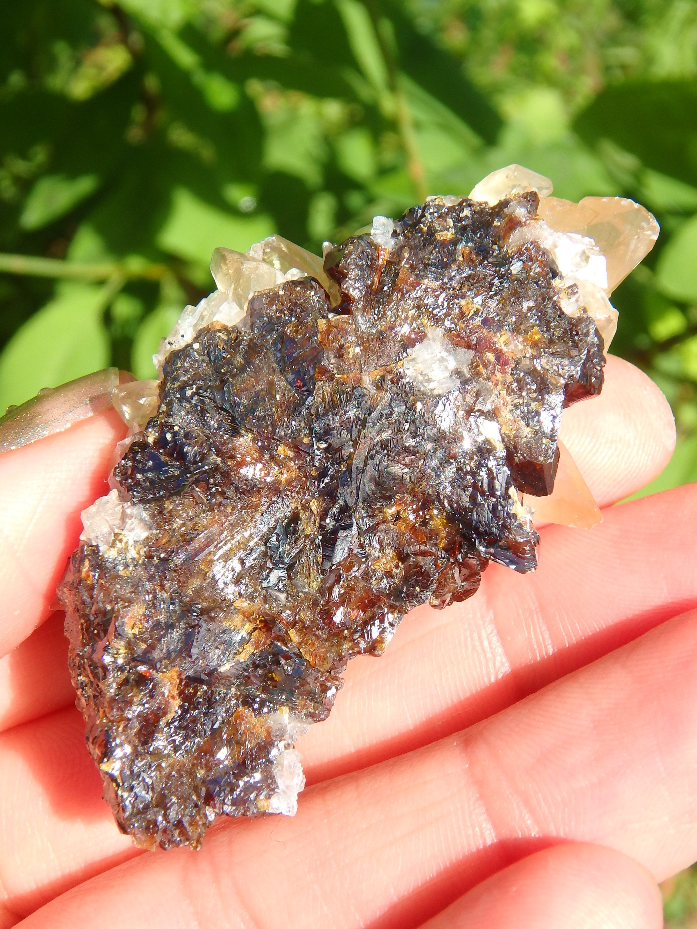 Famous Elmwood Mine Golden DT Calcite on Ruby Sphalerite Matrix - Earth Family Crystals