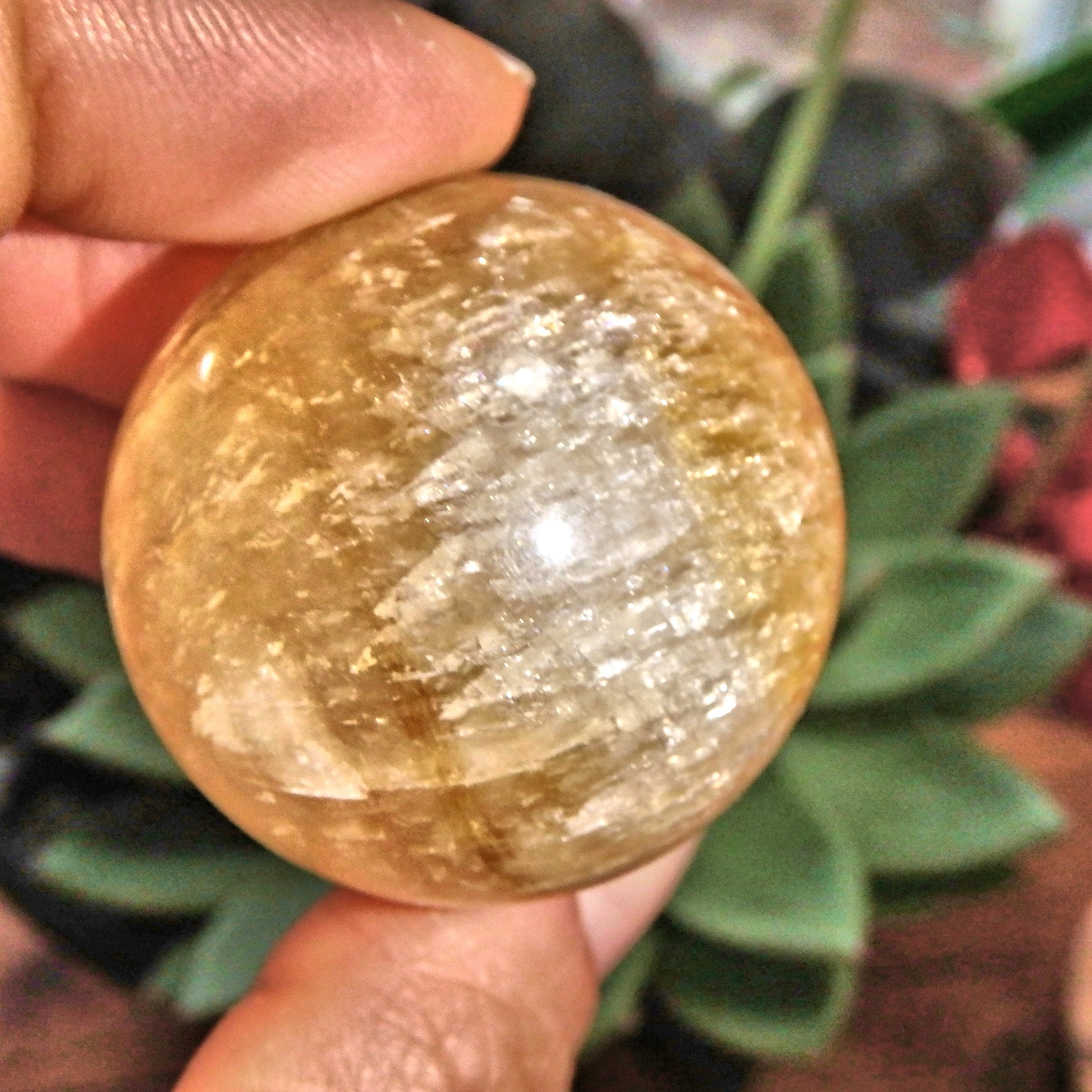 Golden Sunshine Orb Calcite Sphere Carving 2 - Earth Family Crystals